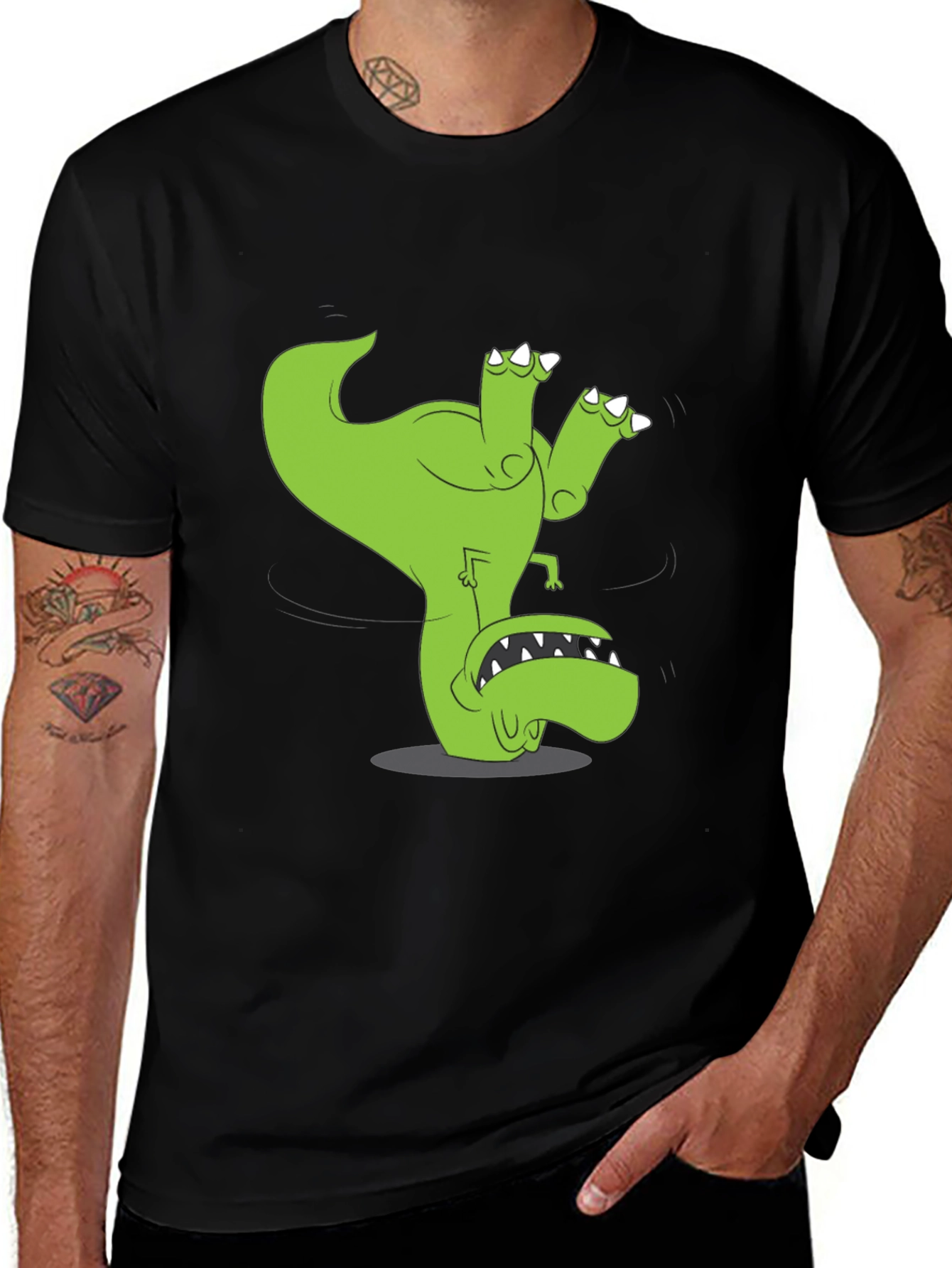 Variant 12 of Funny Cartoon Dinosaur Graphic Black T-Shirt