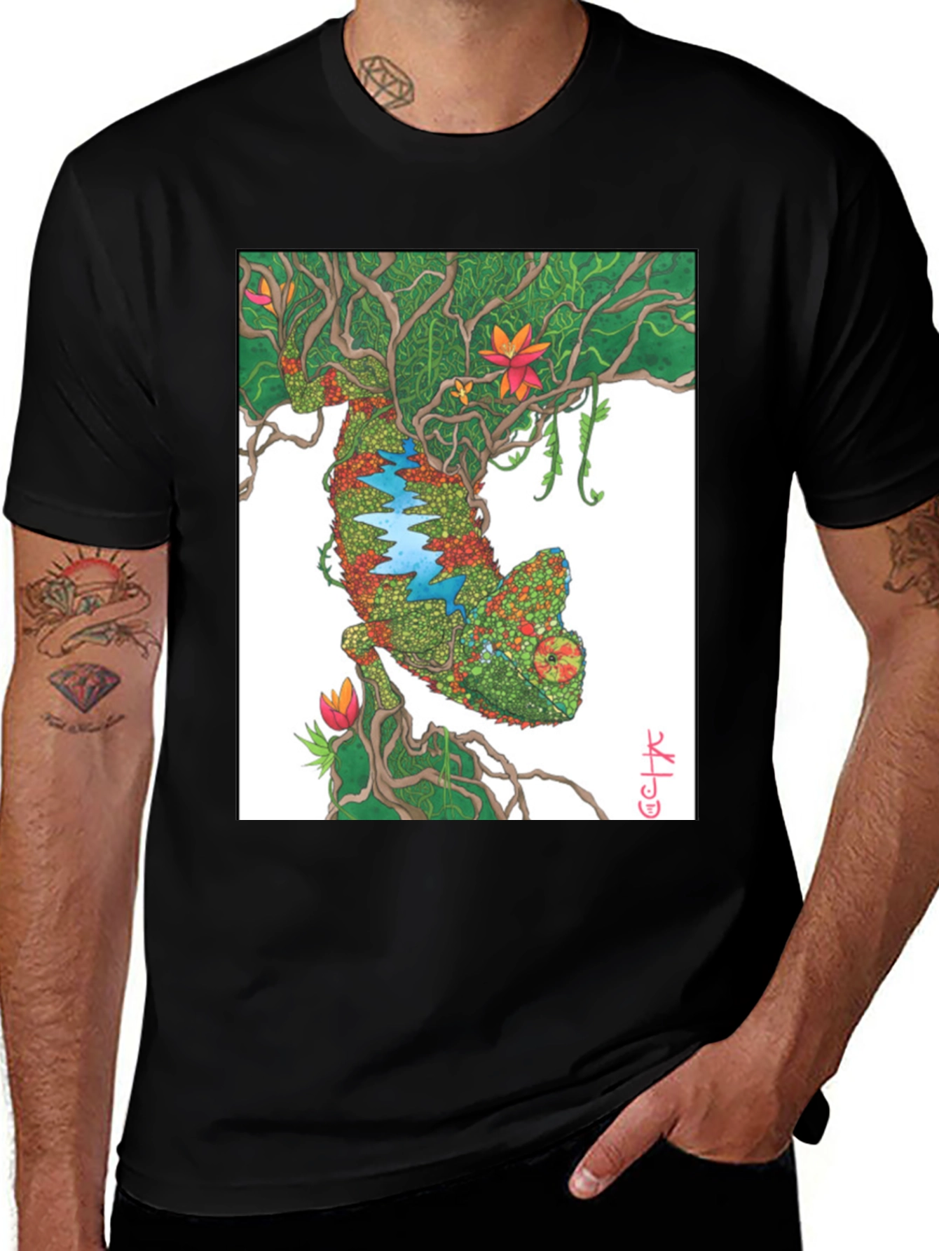 Variant 25 of Chameleon Waterfall Graphic Tee - Nature Inspired Style