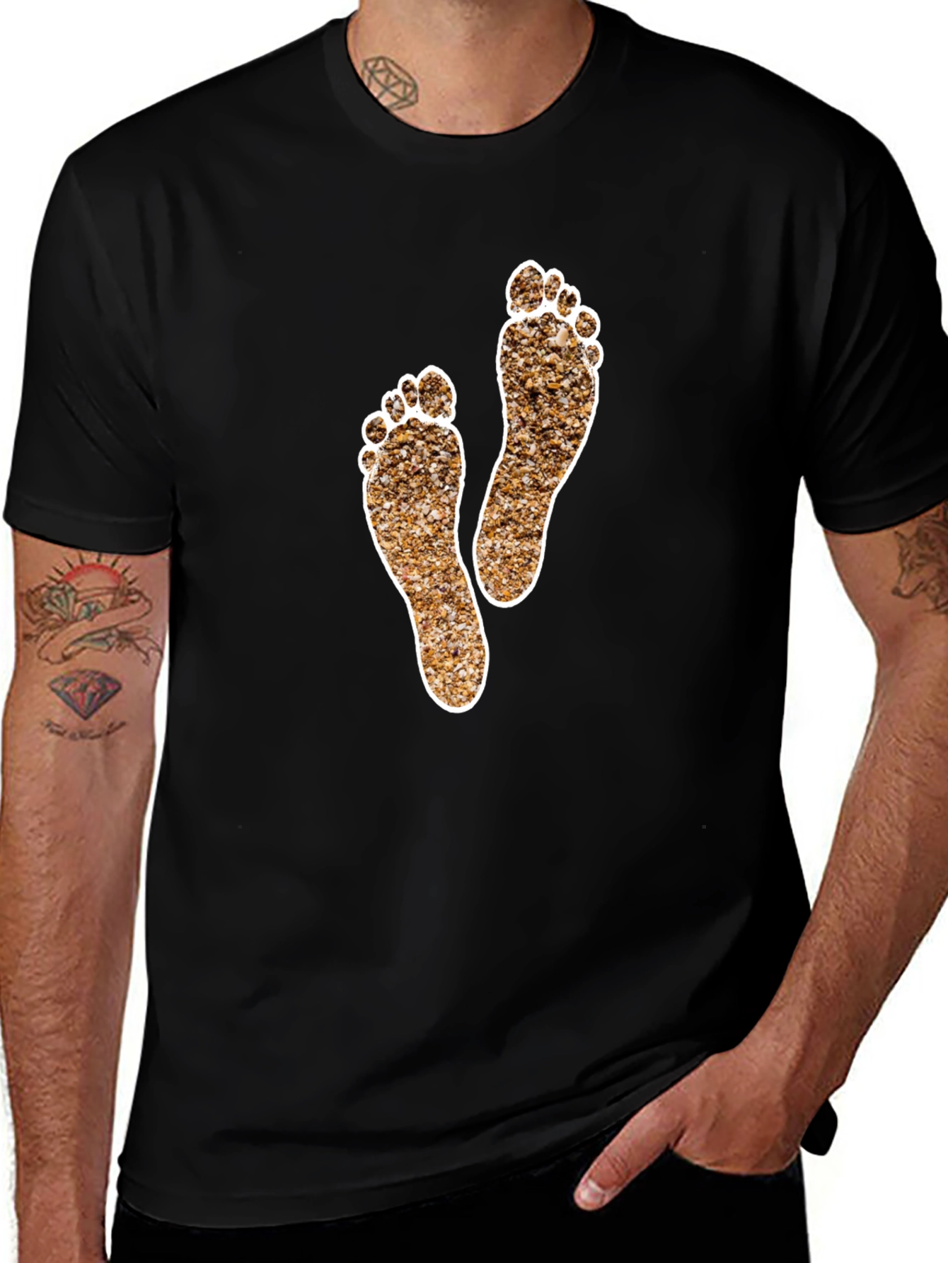 Variant 2 of Footprint Graphic Tee - Black Cotton Casual Shirt