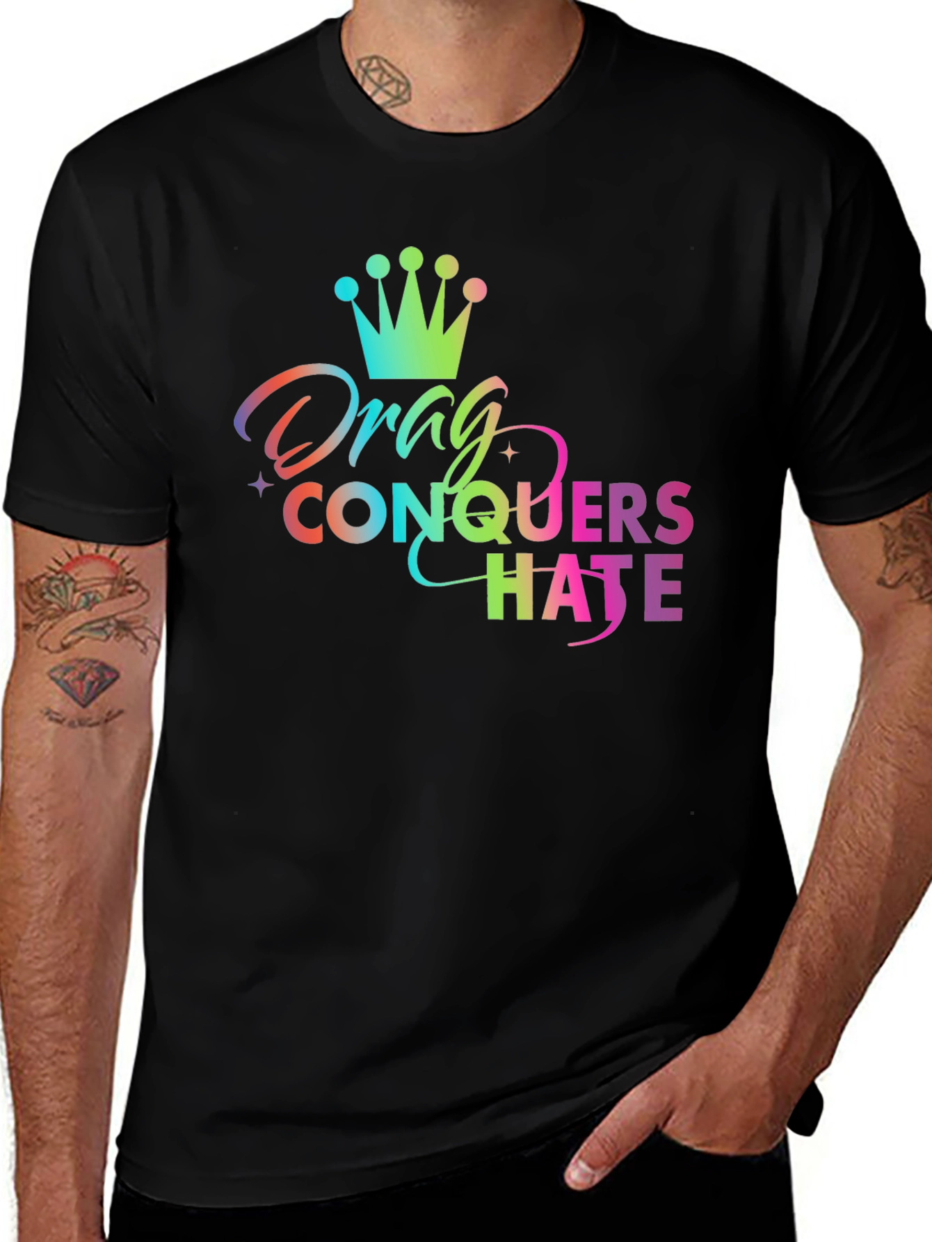 Variant 16 of Drag Conquers Hate Rainbow Graphic Tee