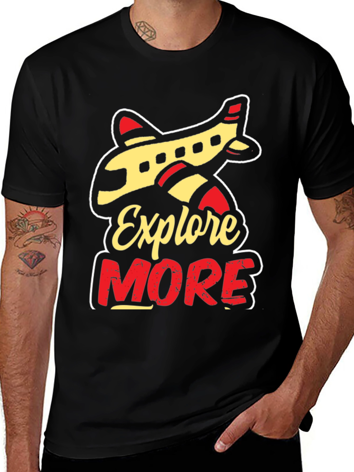 Variant 14 of Explore More Black Graphic T-Shirt Airplane Travel Tee
