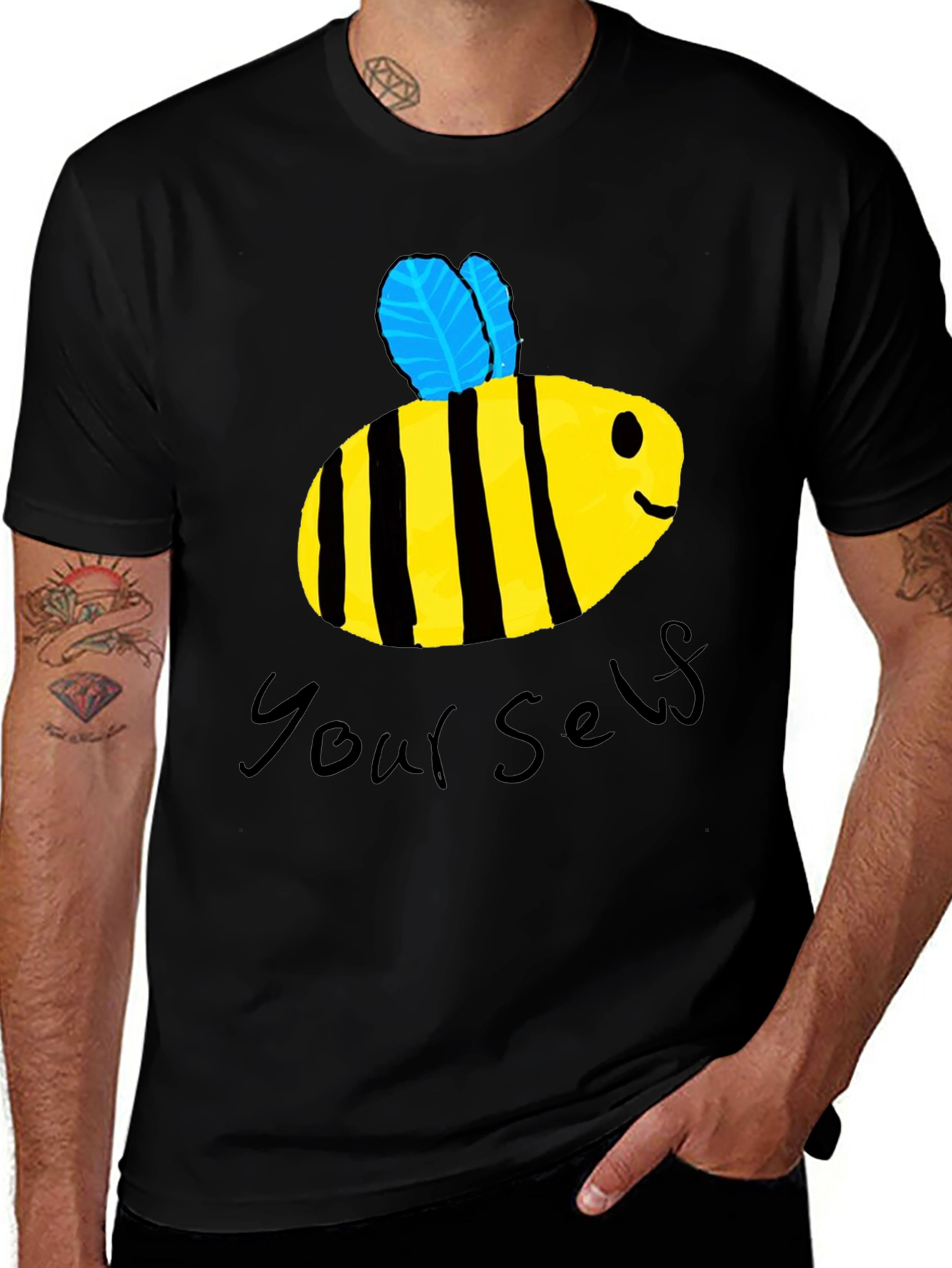 Variant 23 of Bee Yourself Graphic T-Shirt - Black Cotton Tee