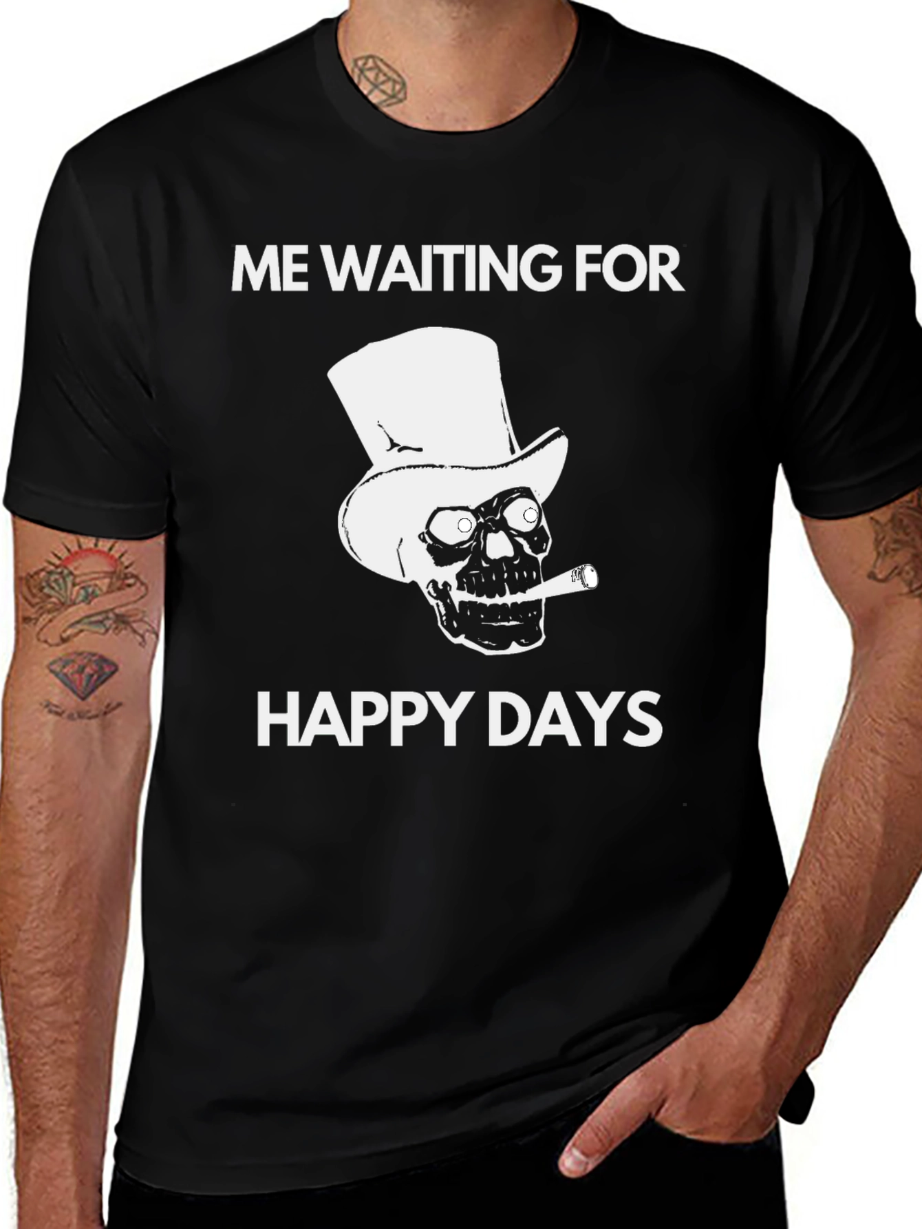 Variant 18 of Waiting for Happy Days Graphic Tee - Black Humor