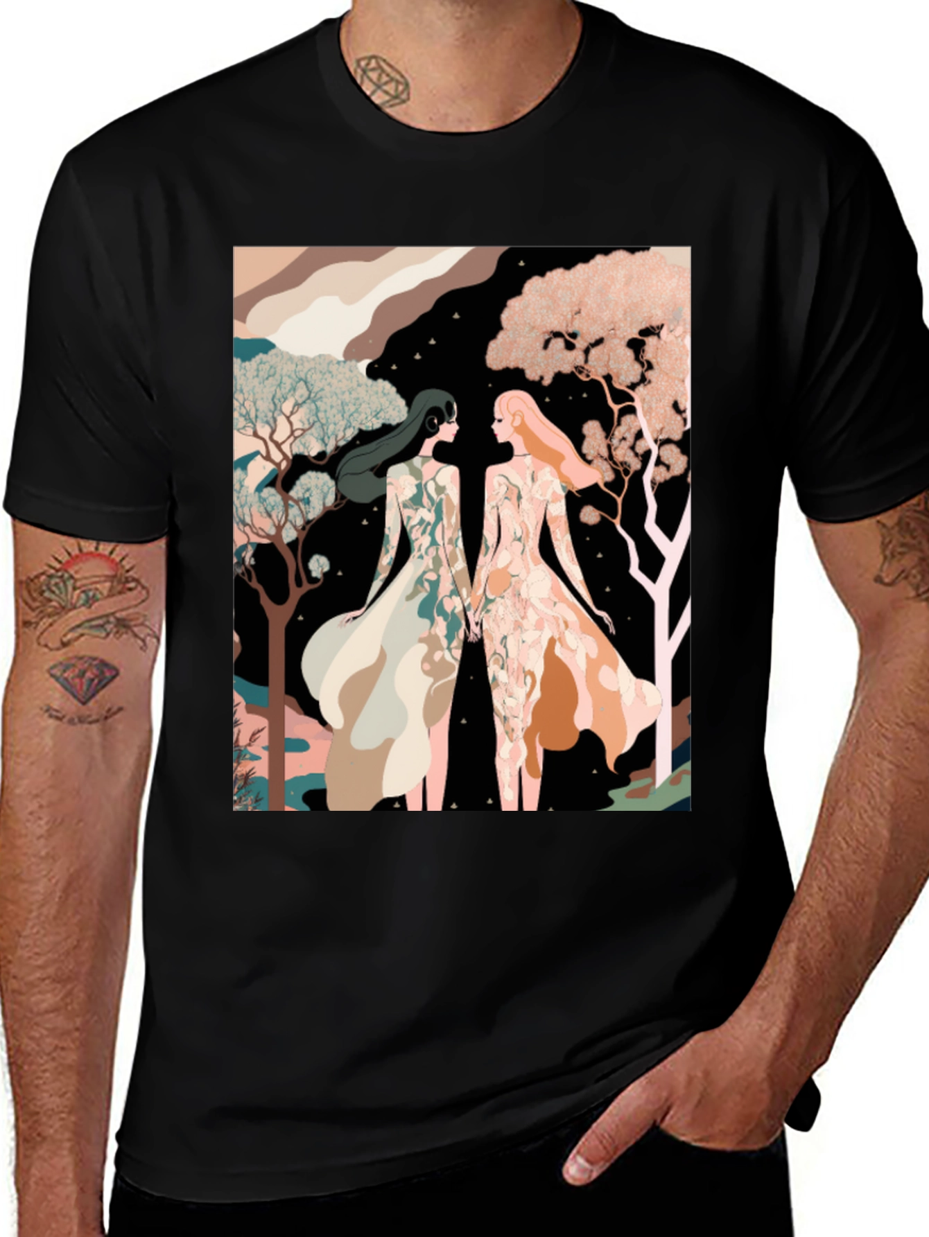 Variant 11 of Artistic Women's Illustration Black T-Shirt