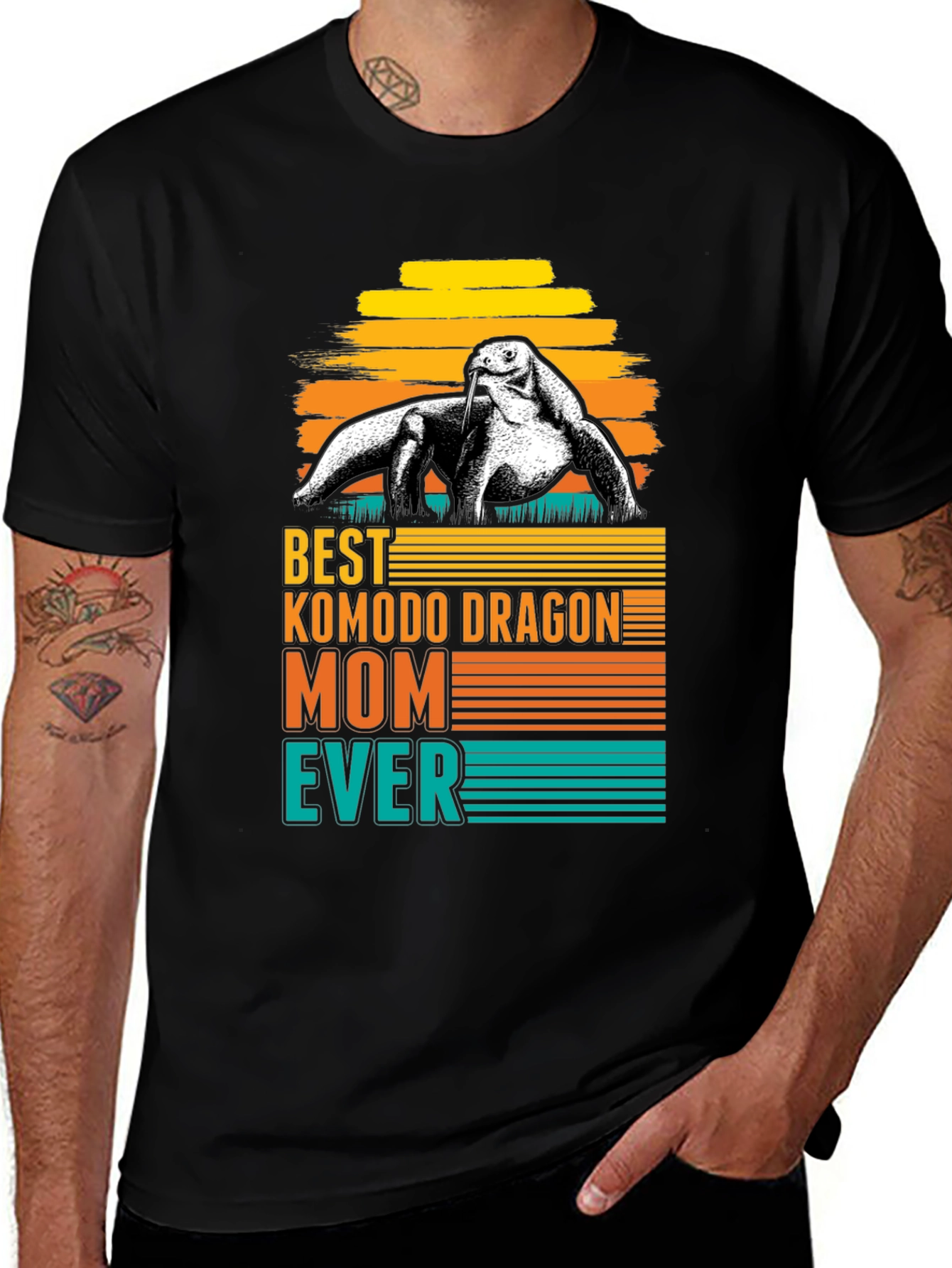 Black Komodo Dragon Mom Ever T-Shirt - Retro Style main image