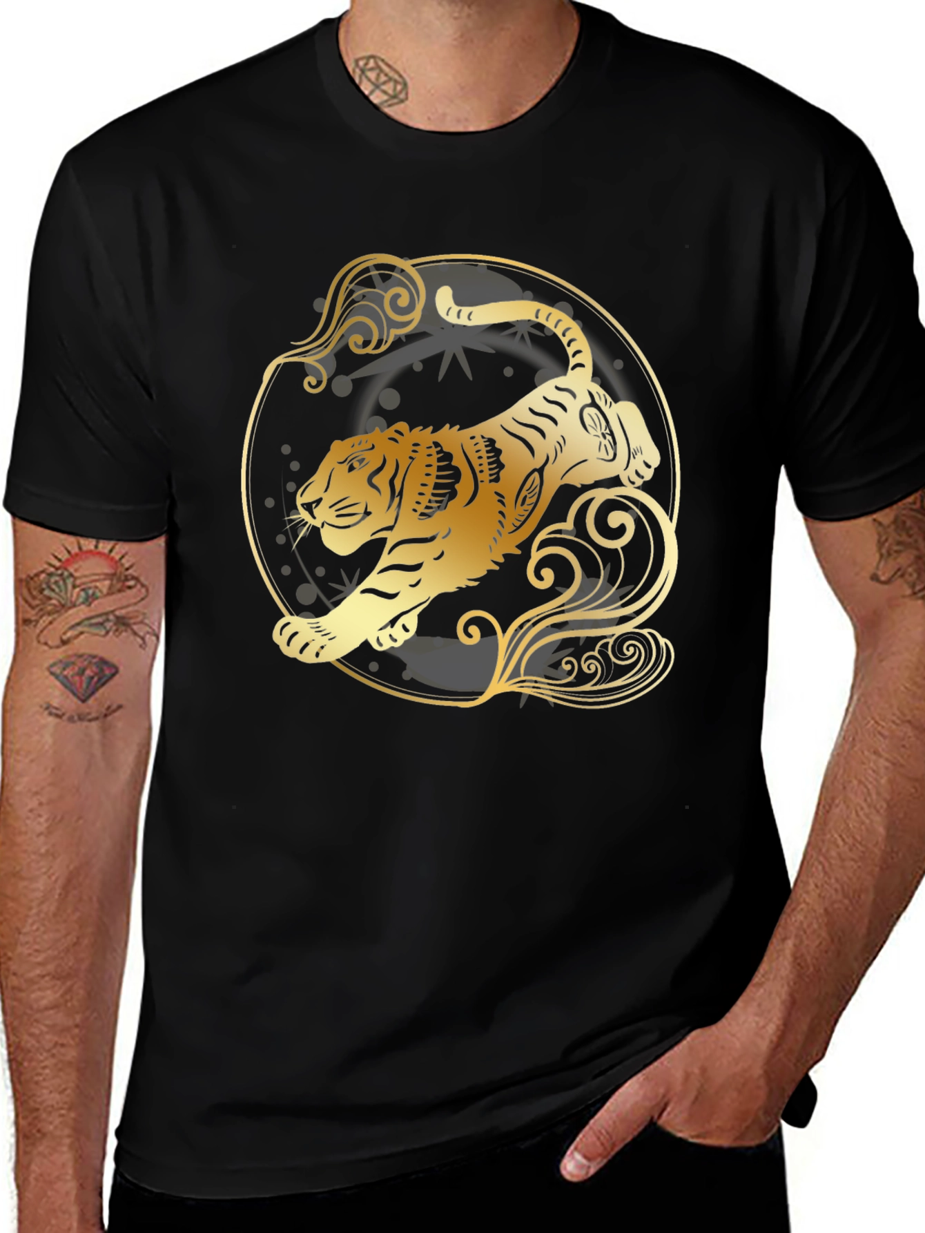 Variant 27 of Golden Tiger Graphic Tee - Stylish Black T-Shirt