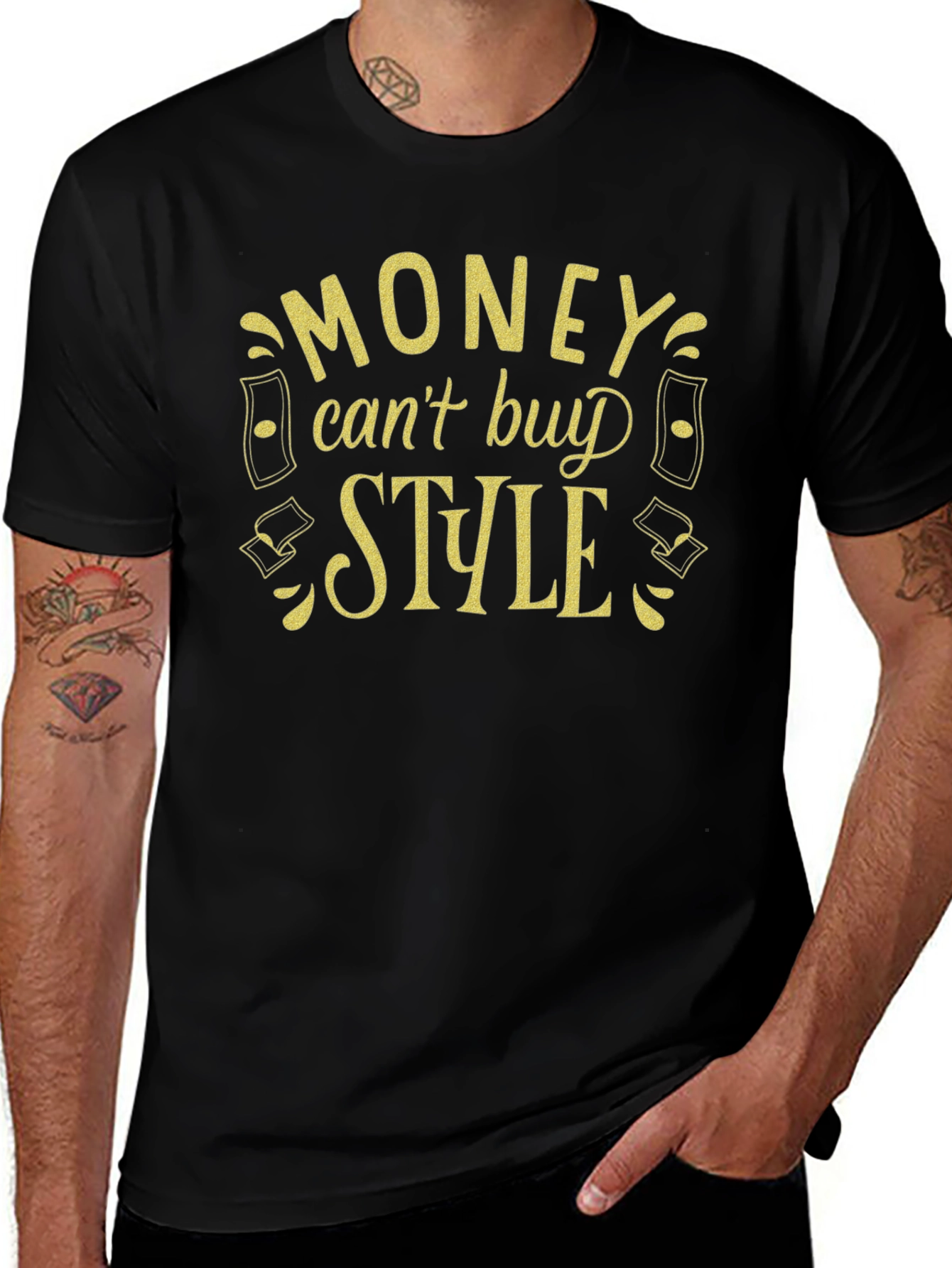 Variant 15 of Money Can't Buy Style Graphic Tee - Black Cotton T-Shirt