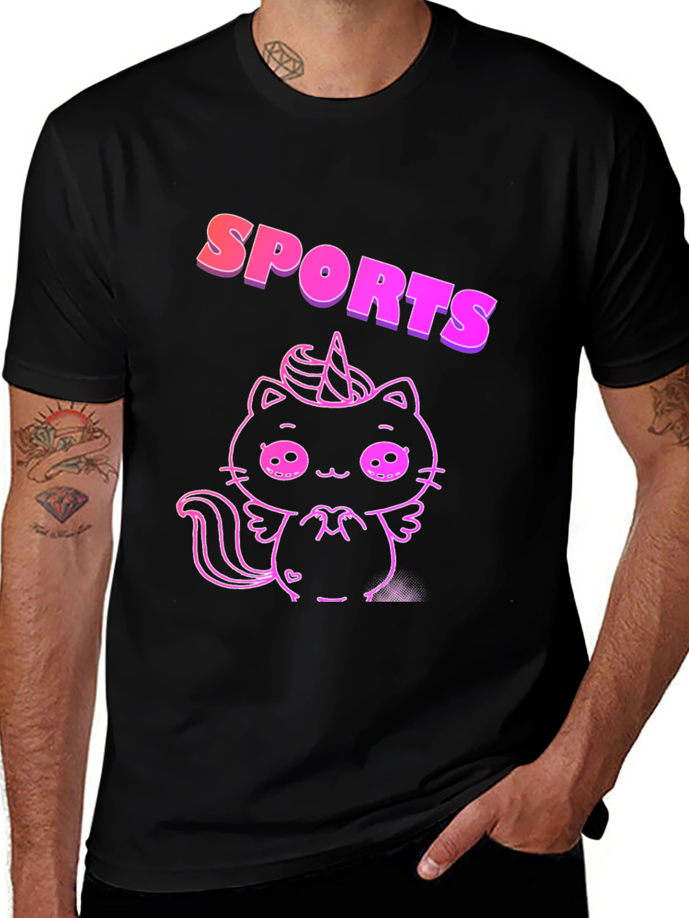 Variant 11 of SPORTS Cat Unicorn Black T-Shirt