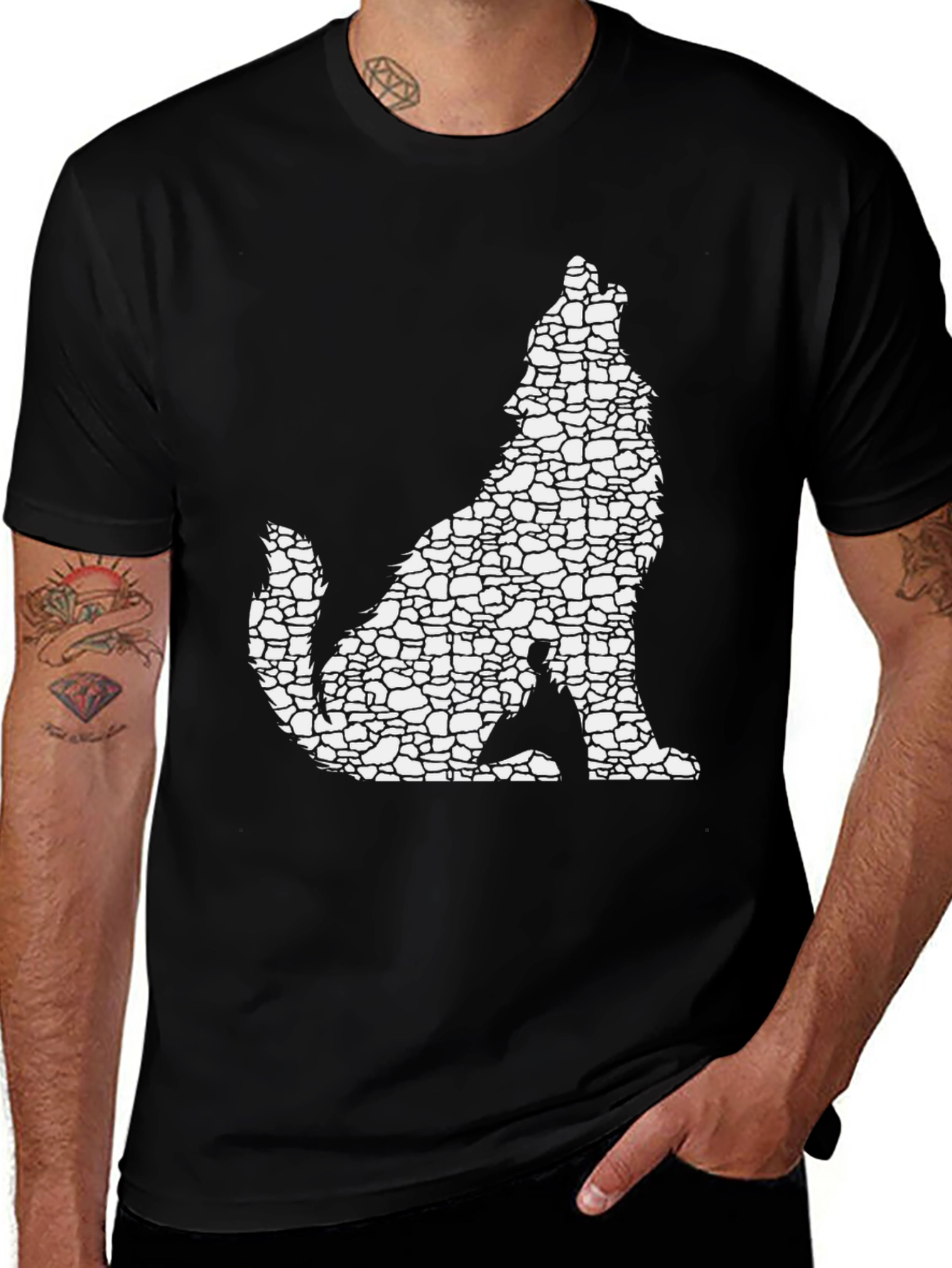 Variant 9 of Wolf Silhouette Graphic Tee - Black Cotton Blend