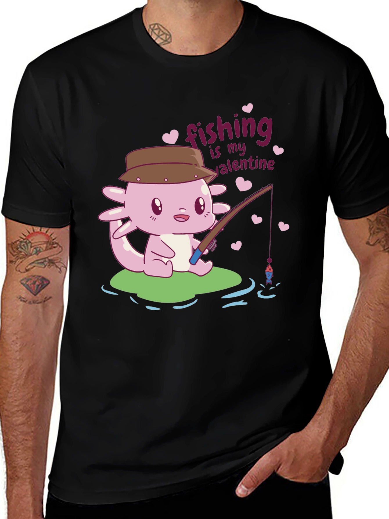 Variant 16 of Fishing is My Valentine Axolotl Graphic Tee
