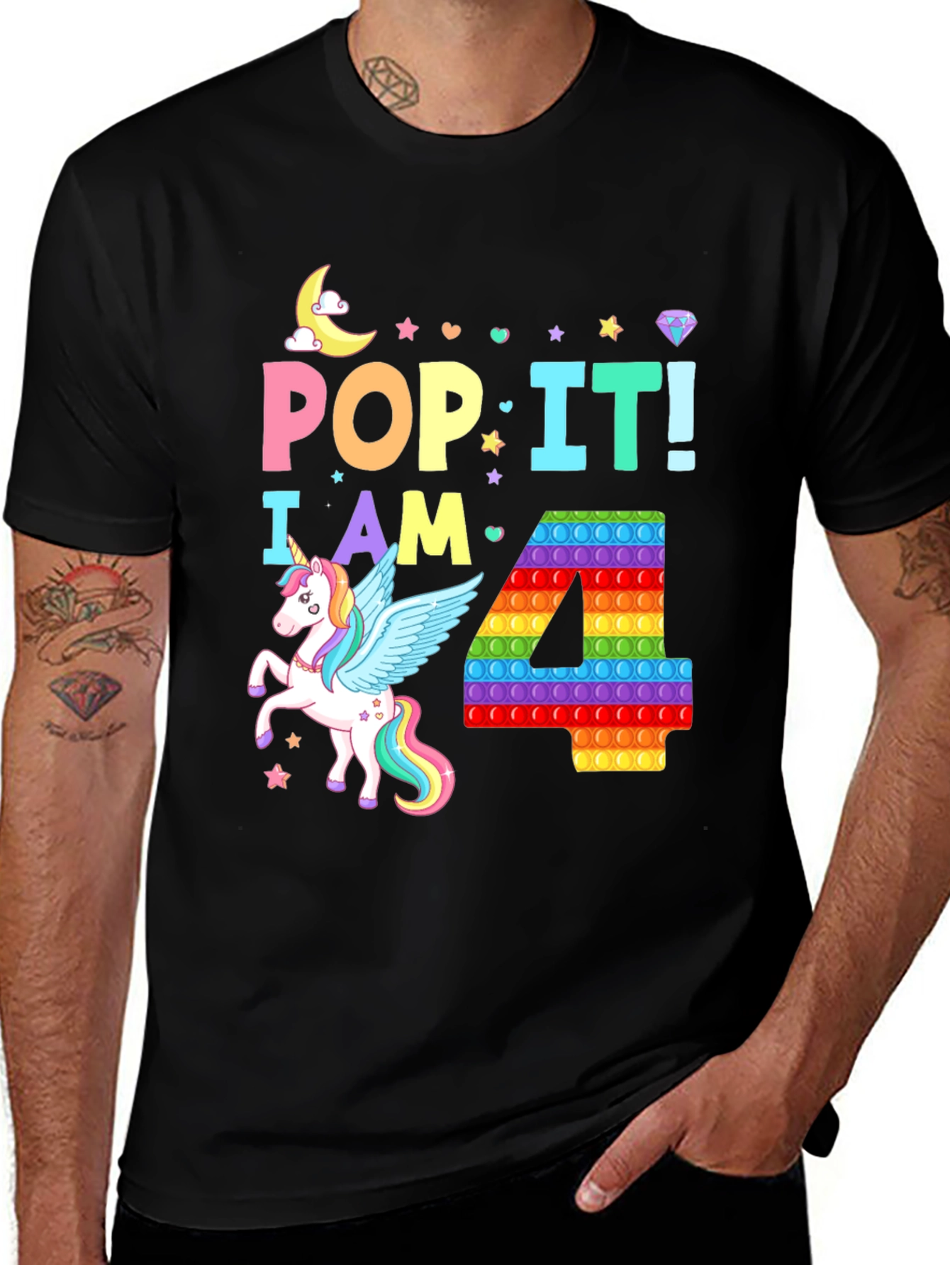Variant 17 of Pop It! I am 4 T-Shirt - Unicorn Birthday Tee