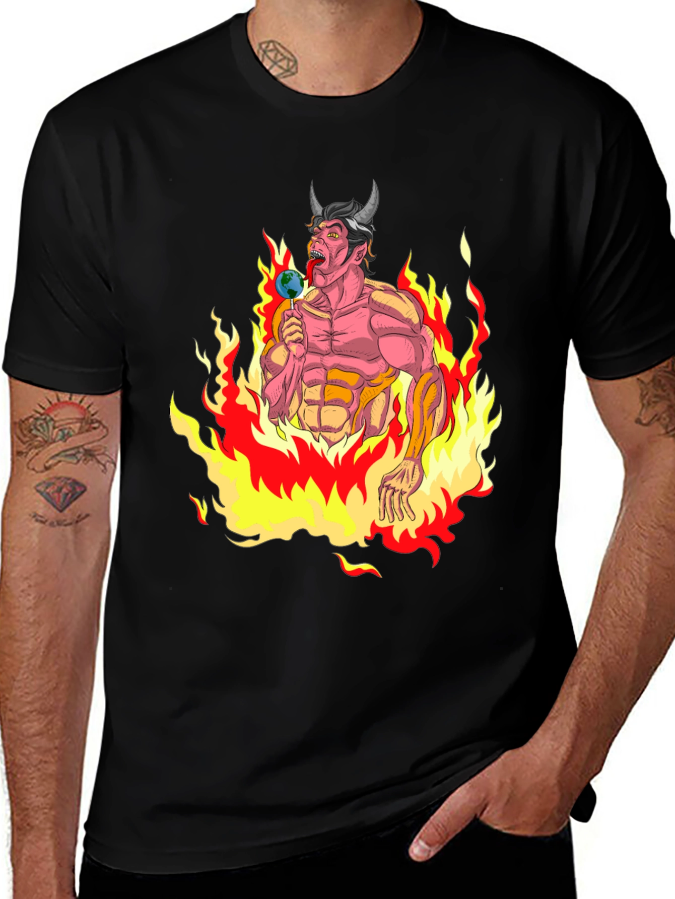 Variant 8 of Fiery Devil Eating Earth Lollipop Graphic T-Shirt
