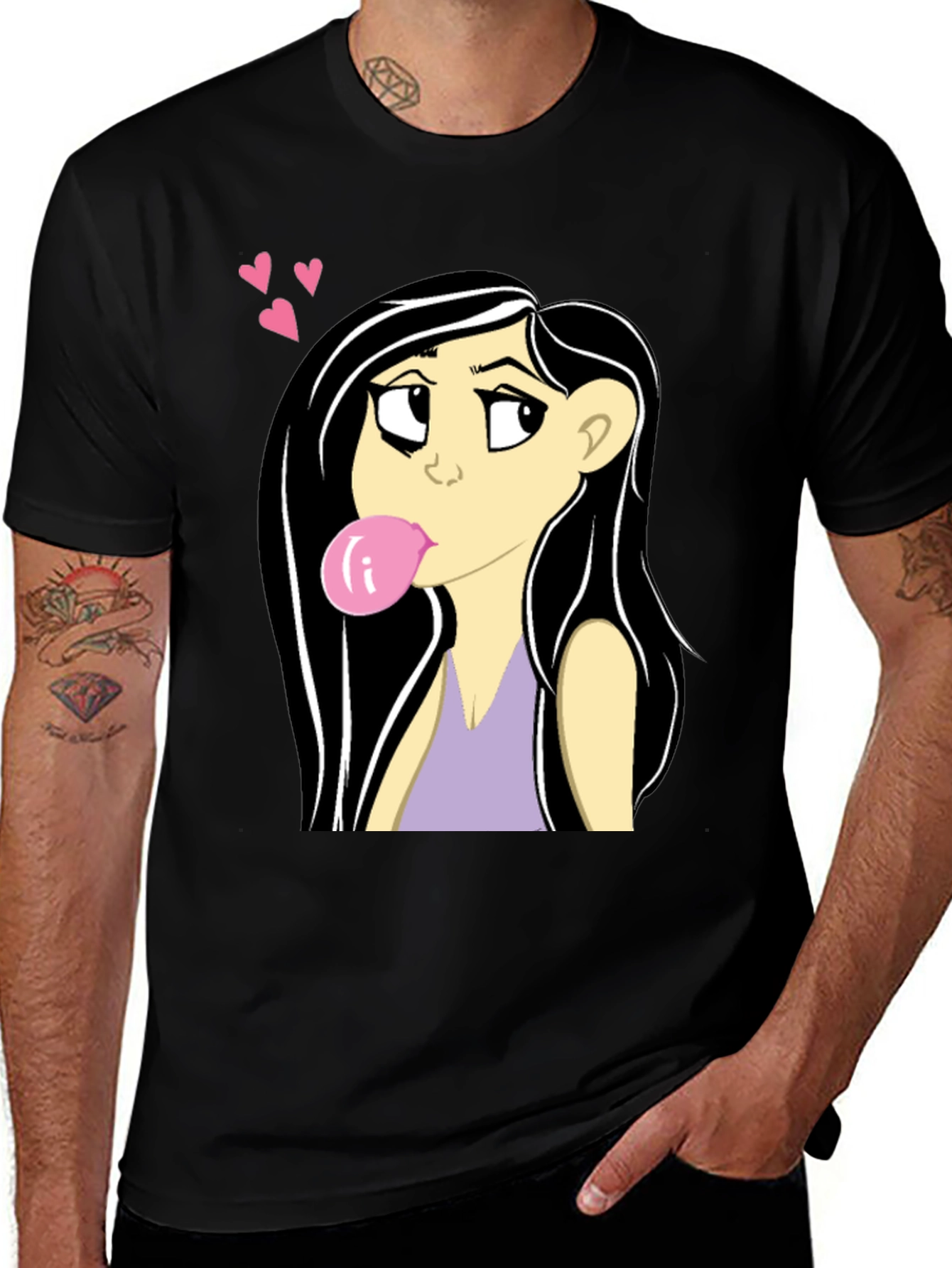 Variant 8 of Girl Blowing Bubblegum Black T-Shirt
