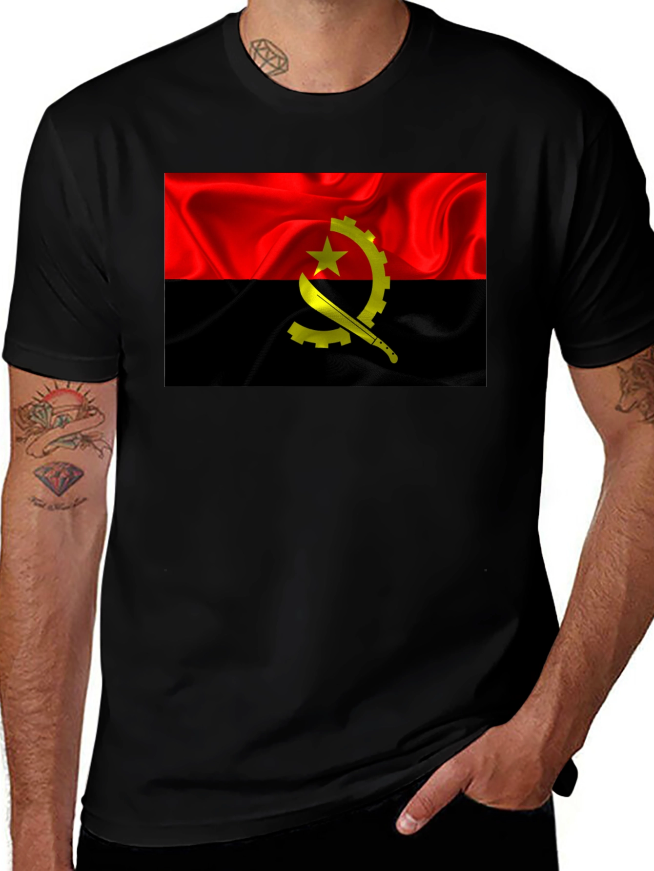 Variant 10 of Angola Flag T-Shirt - Red & Black Graphic Tee