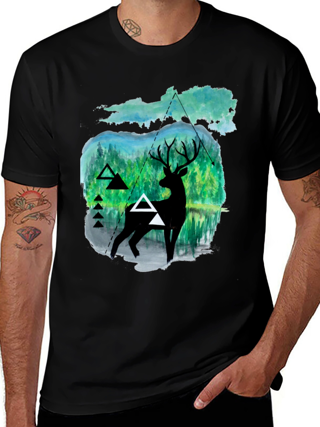 Variant 14 of Nature Deer Graphic Tee - Men's Black T-Shirt