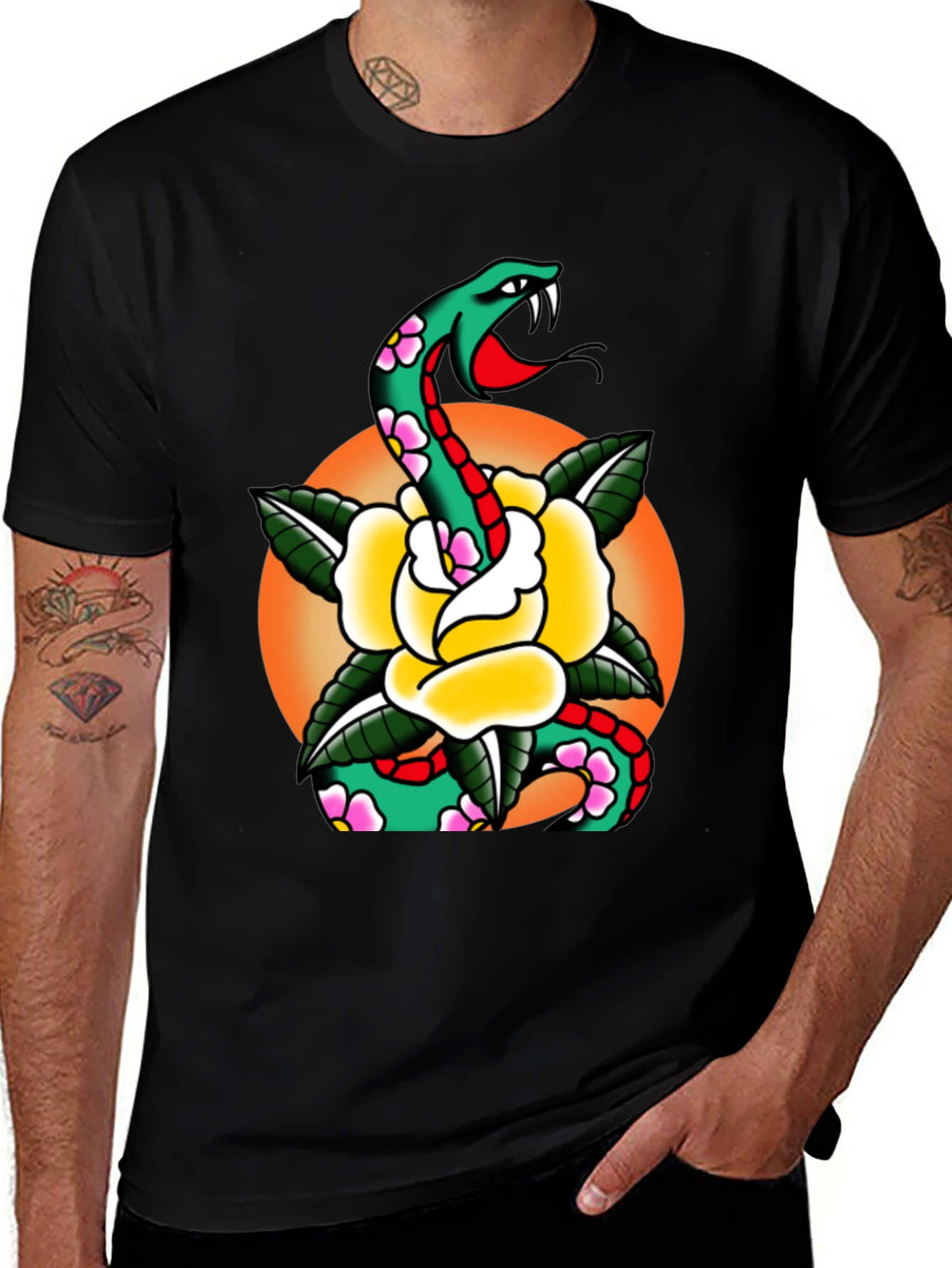 Variant 19 of Snake & Rose Graphic Tee - Cool Tattoo Design