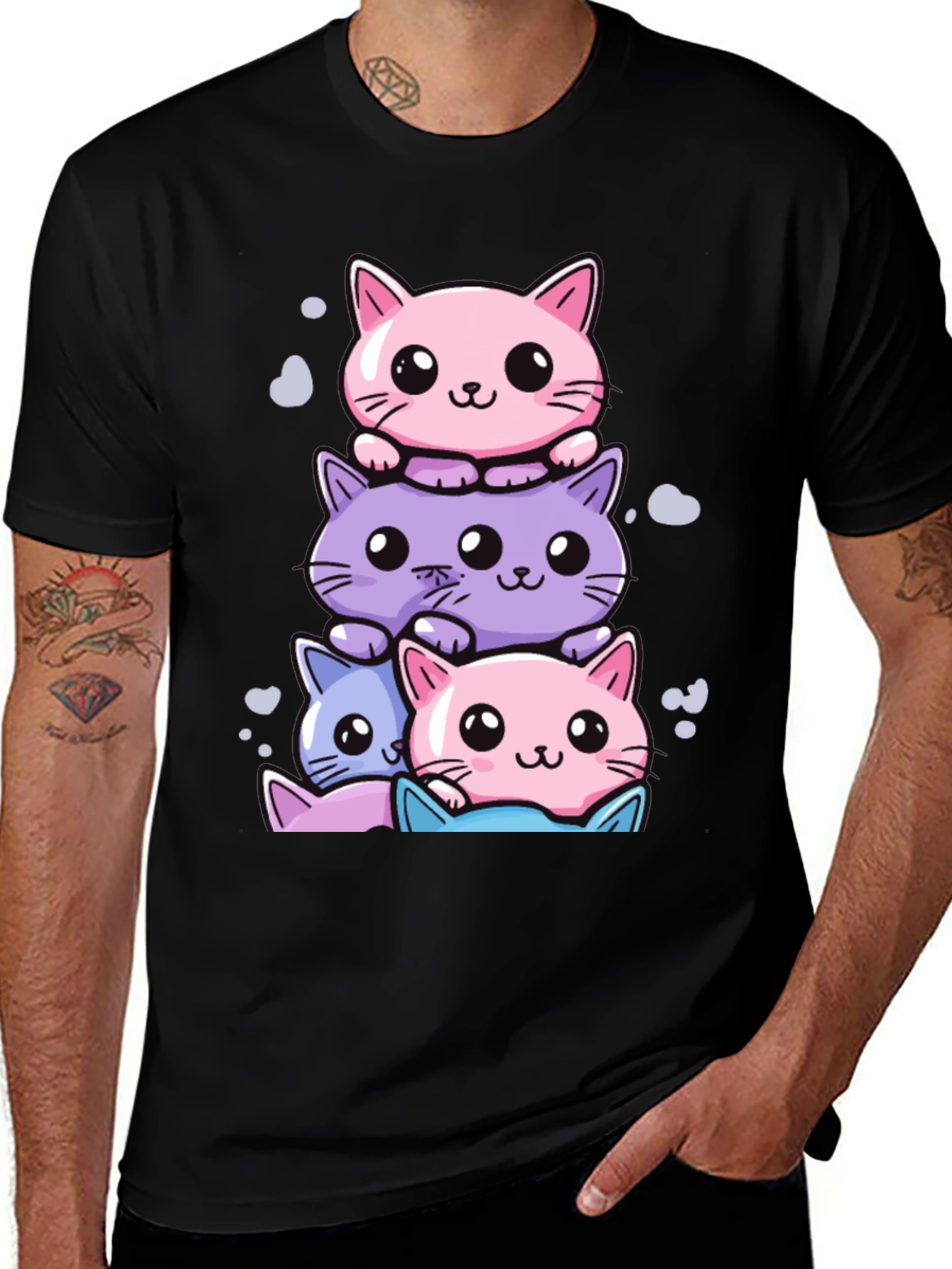 Cute Cats Stack T-Shirt - Kawaii Style