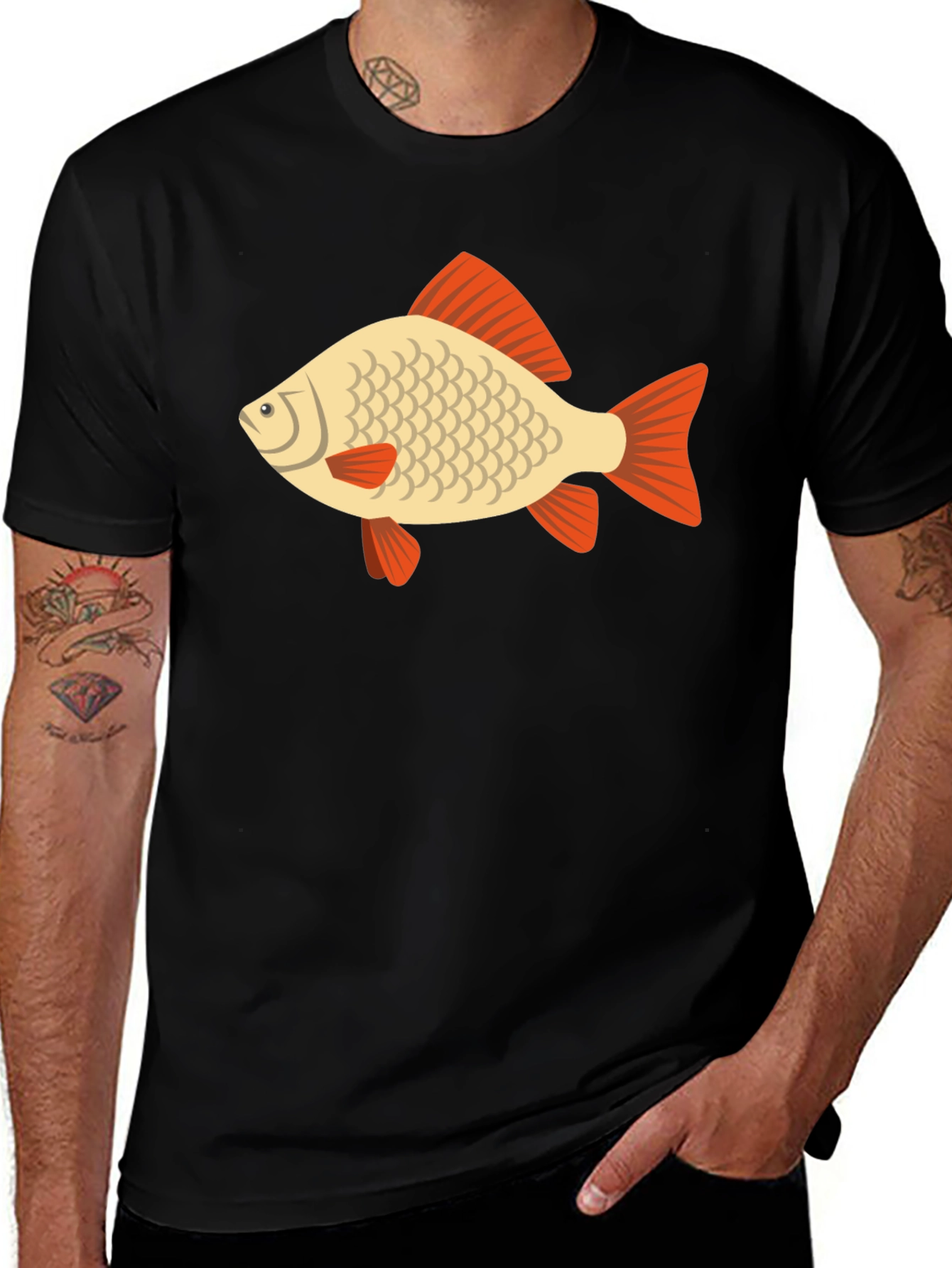 Variant 8 of Fish Graphic Tee - Black Cotton Casual T-Shirt