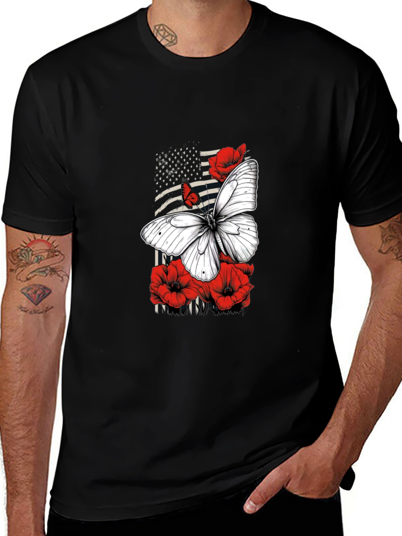 Butterfly & American Flag Graphic Tee