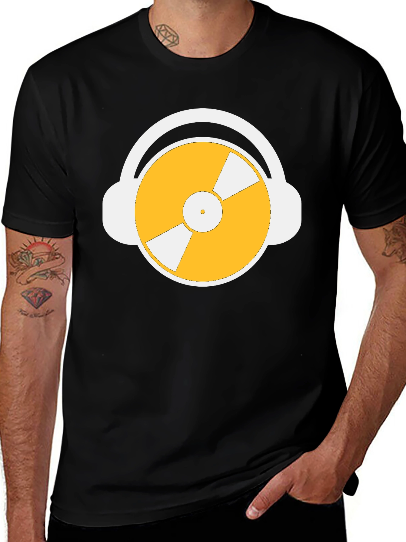 DJ Vinyl Record Headphone Graphic Tee - Black