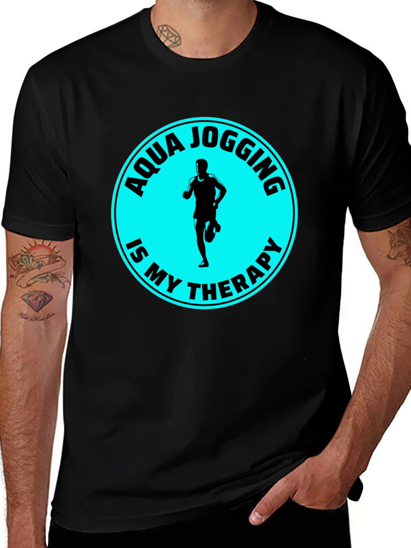 Variant 24 of Aqua Jogging Therapy T-Shirt - Black Graphic Tee