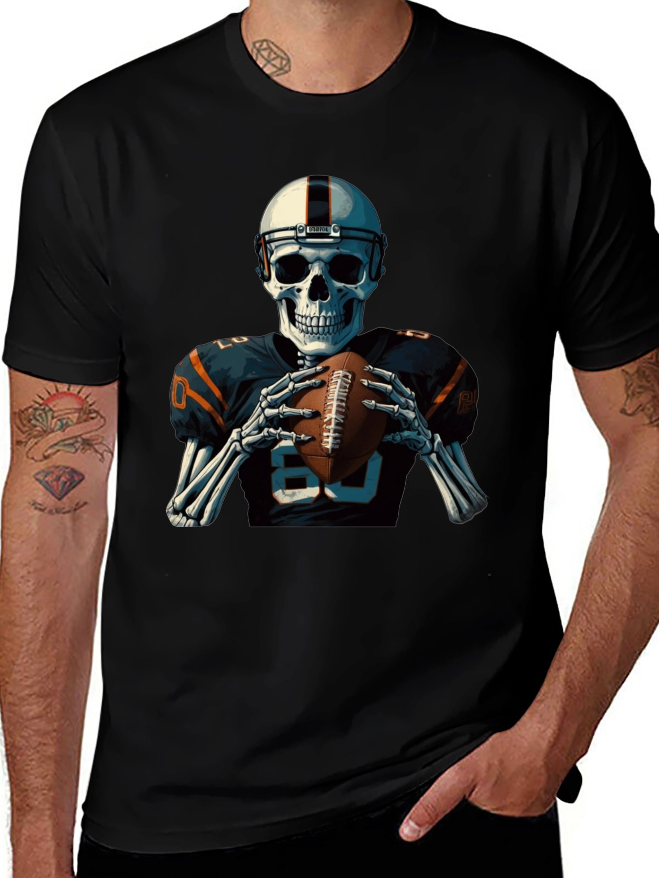 Variant 7 of Skeleton Football Player Graphic T-Shirt