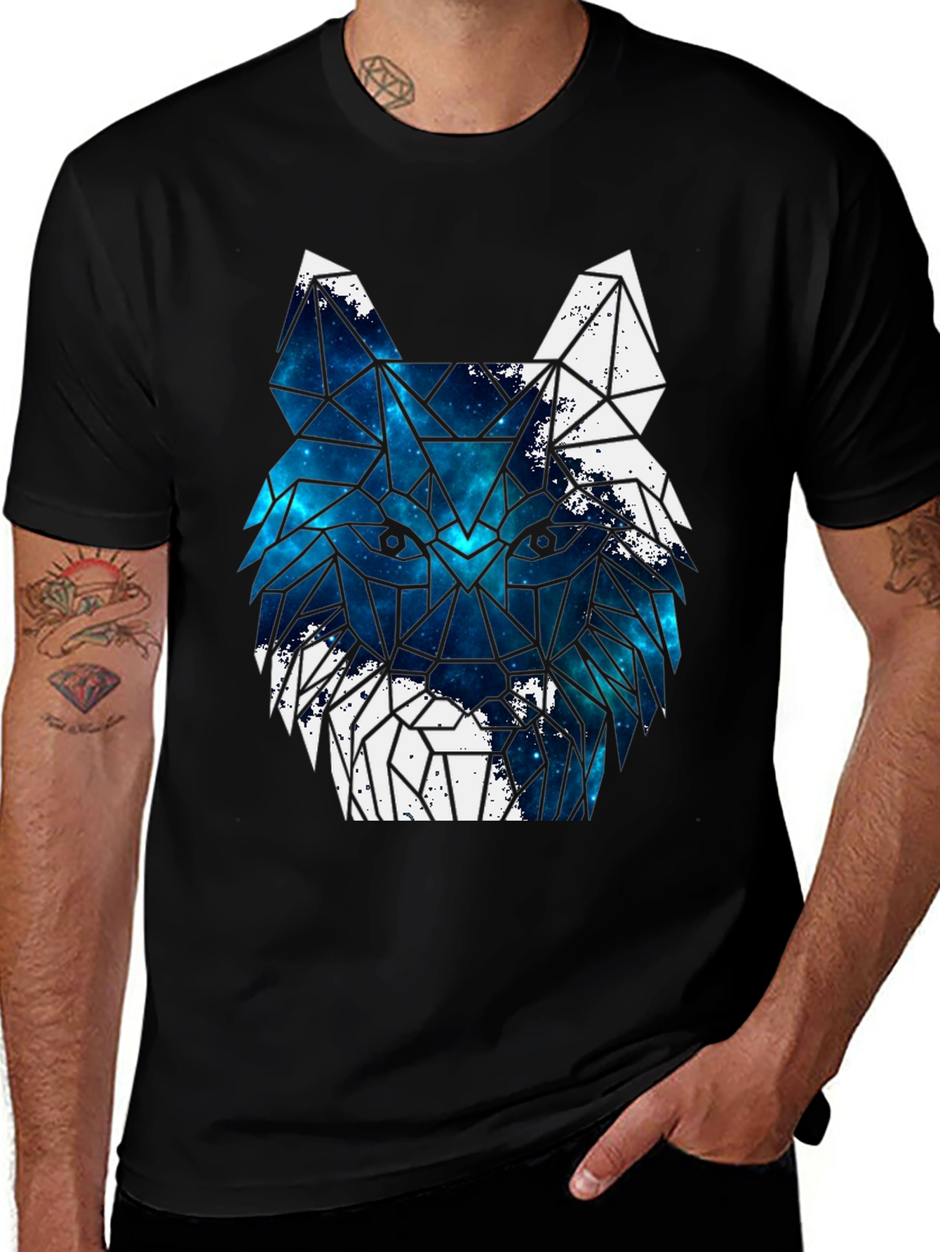 Variant 28 of Geometric Galaxy Wolf Graphic Print T-Shirt