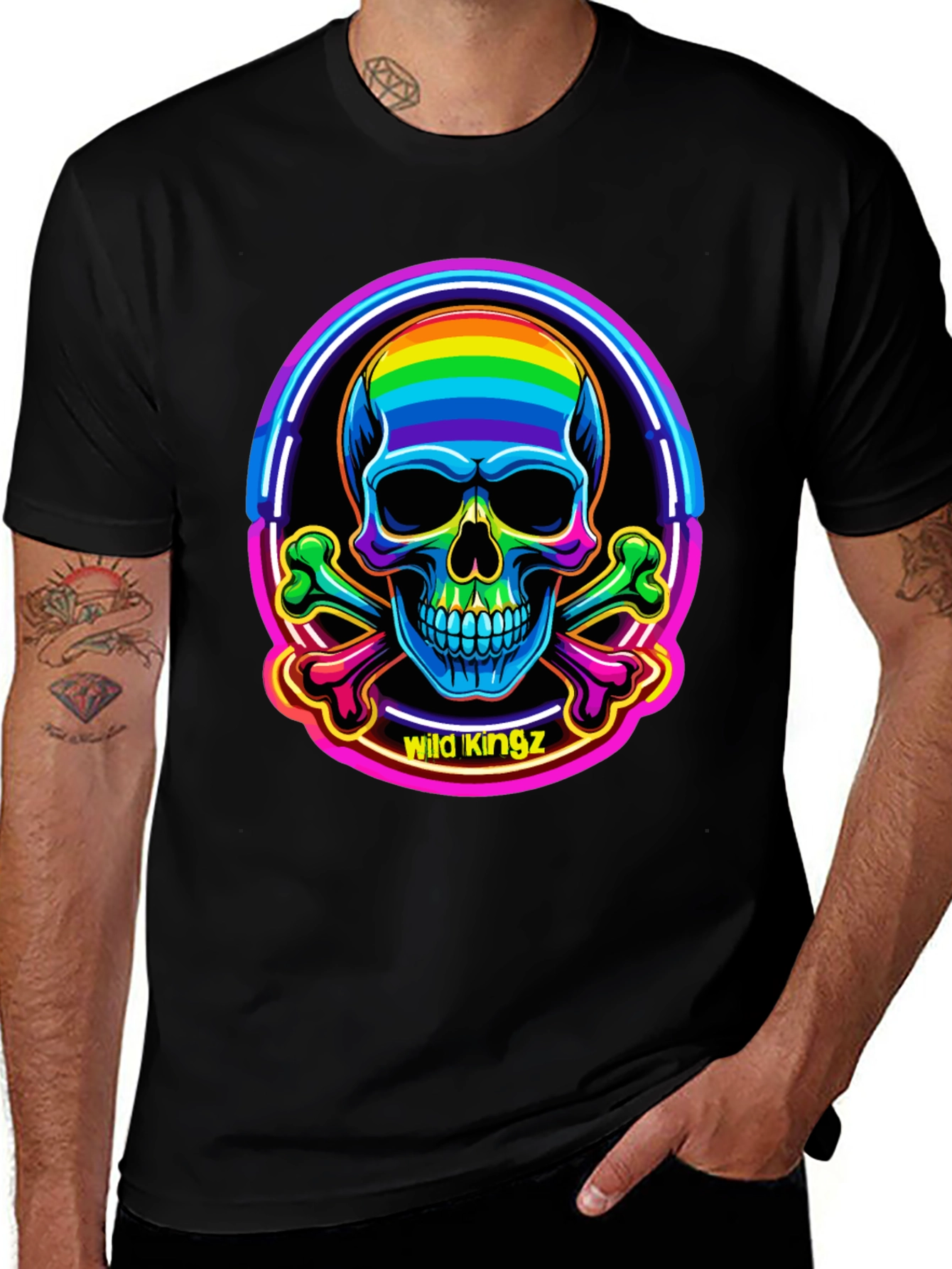 Variant 20 of Wild Kingz Rainbow Skull Graphic Tee