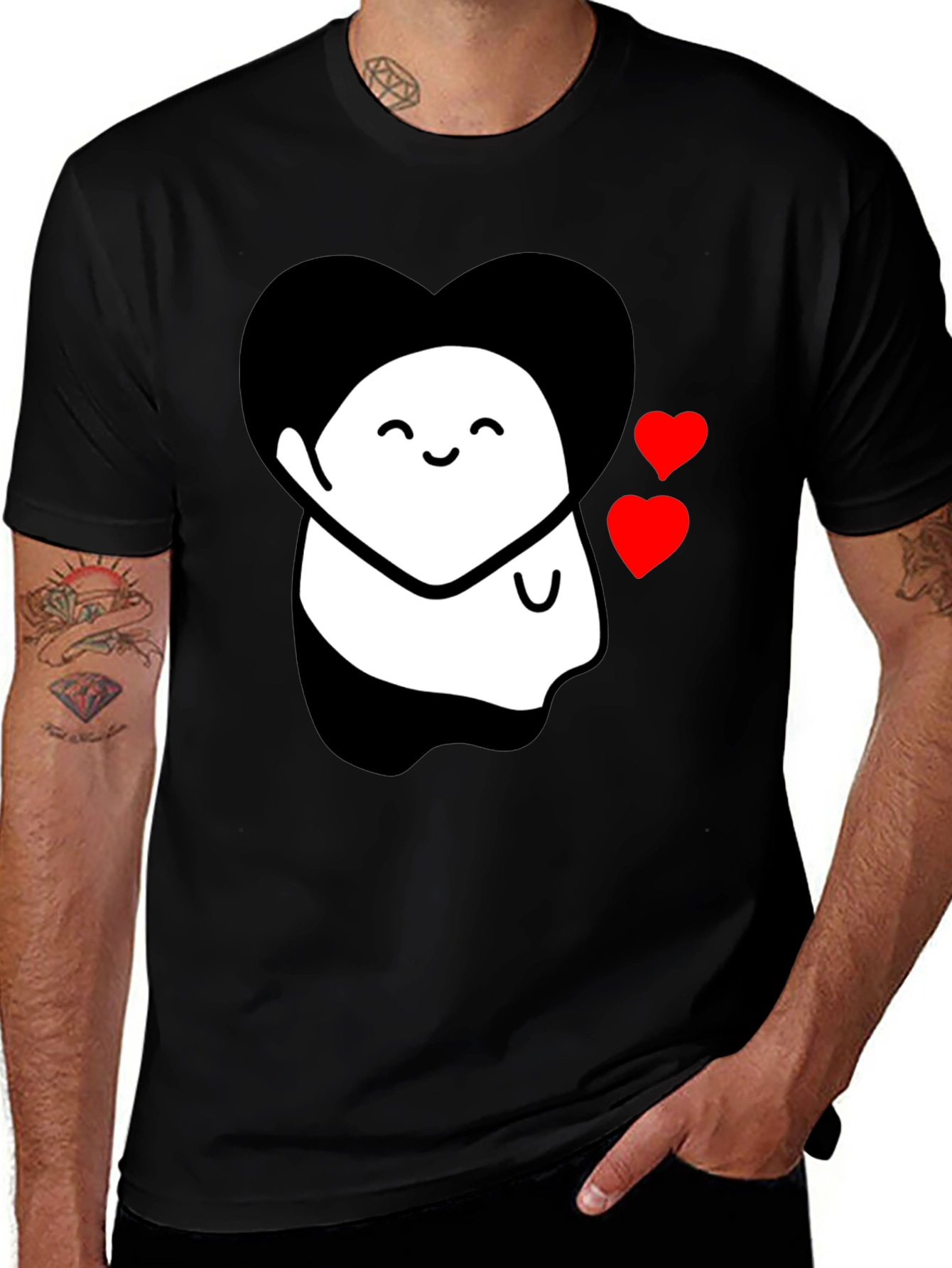 Variant 26 of Cute Ghost With Heart Graphic Black T-Shirt