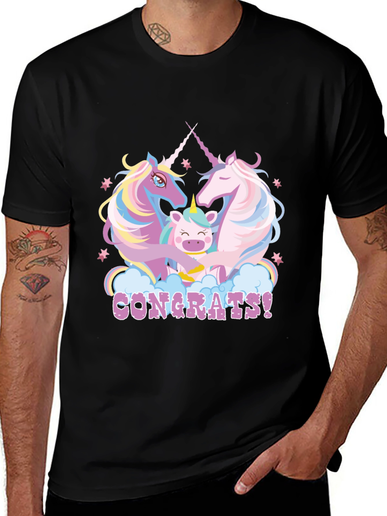 Variant 24 of Congrats! Unicorn Family Graphic Tee - Black
