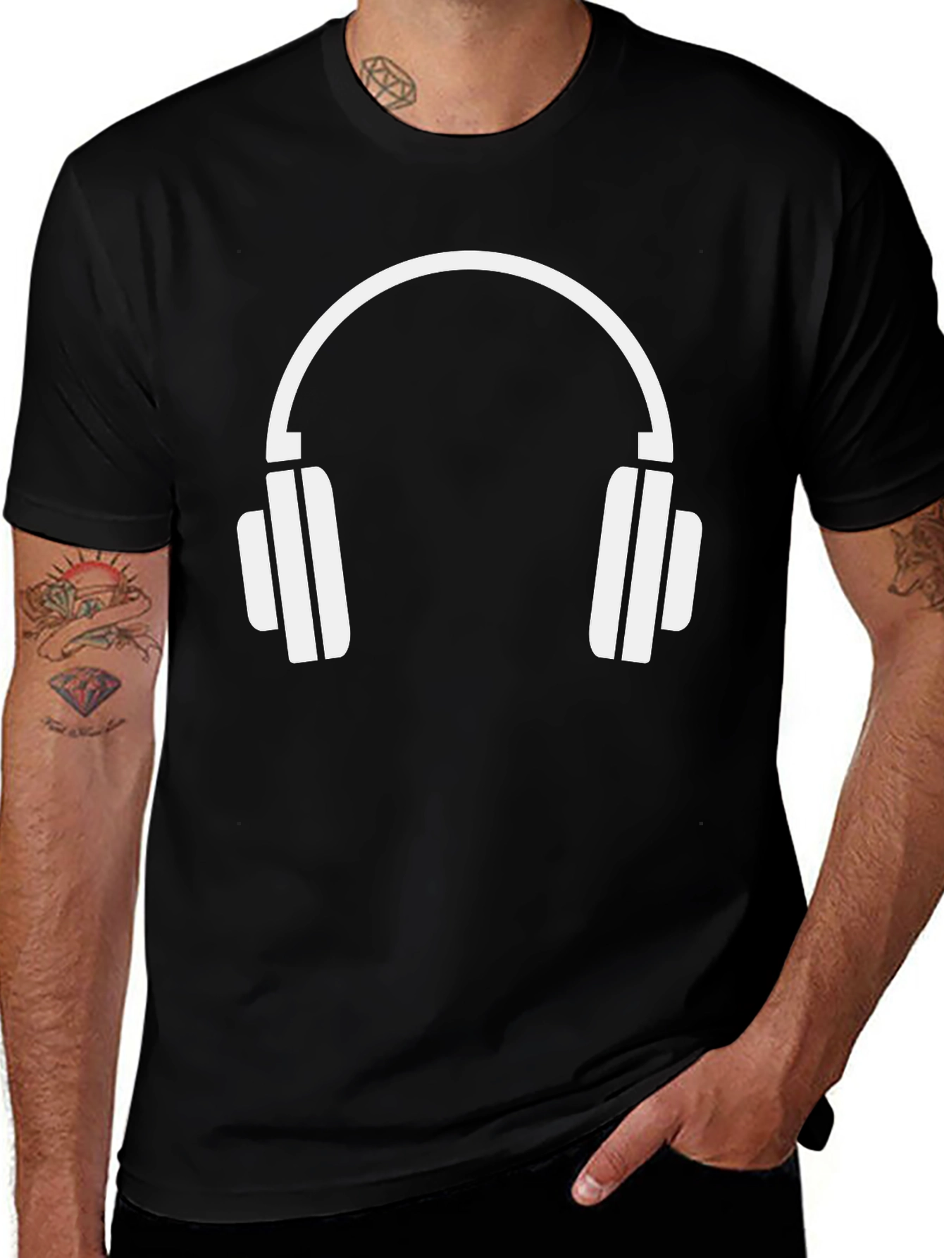 Variant 4 of Black T-Shirt with White Headphones Graphic