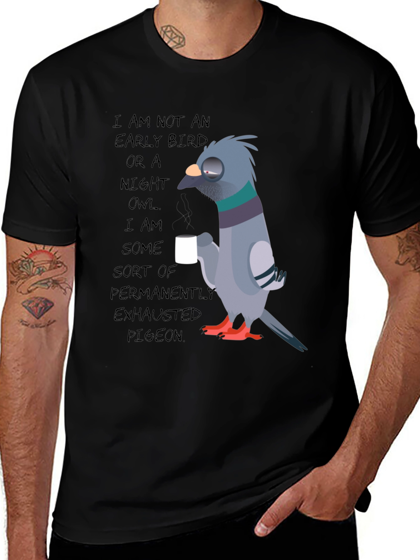 Variant 28 of Exhausted Pigeon T-Shirt - Novelty Graphic Tee