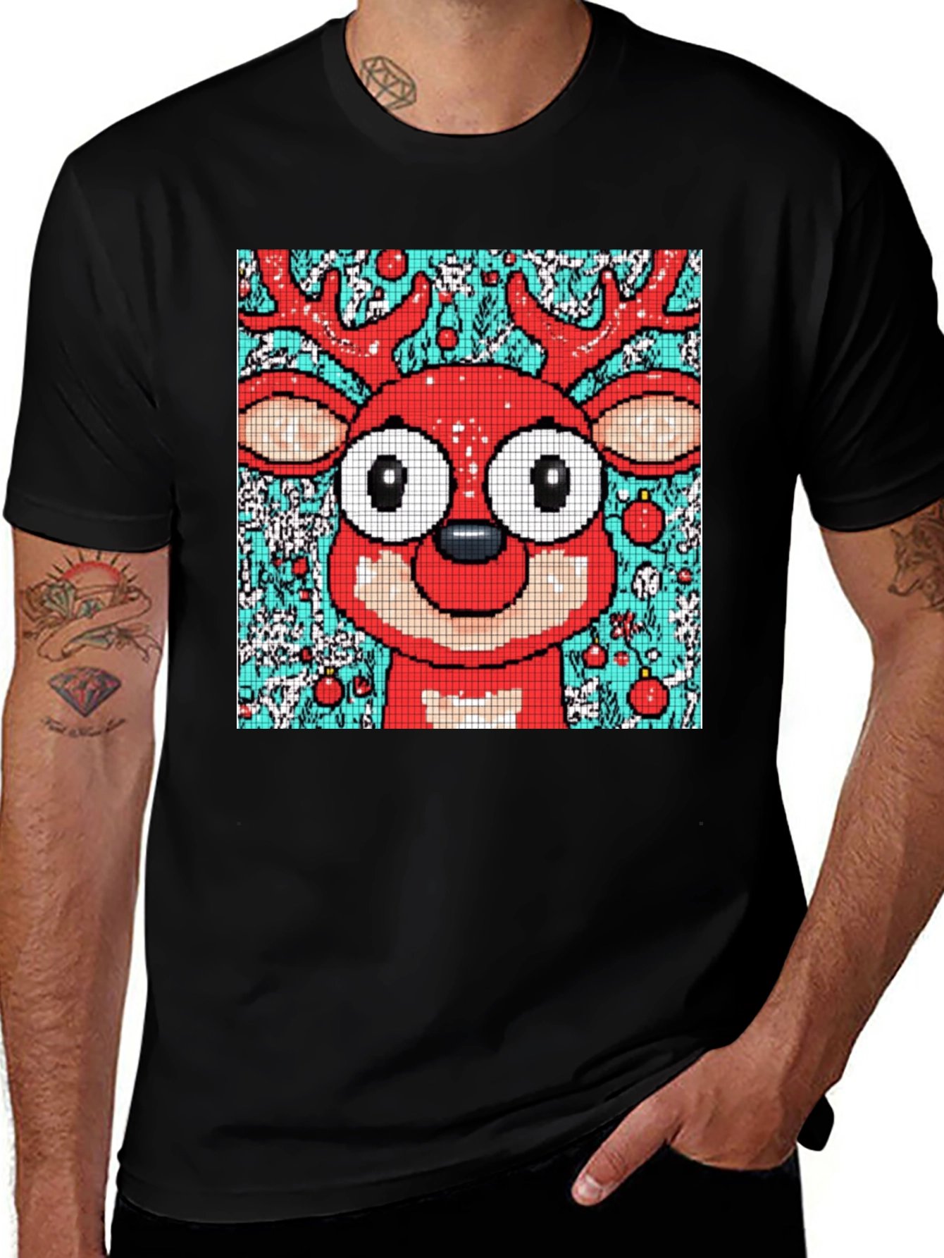 Variant 24 of Pixel Art Reindeer Graphic Tee - Holiday Cheer