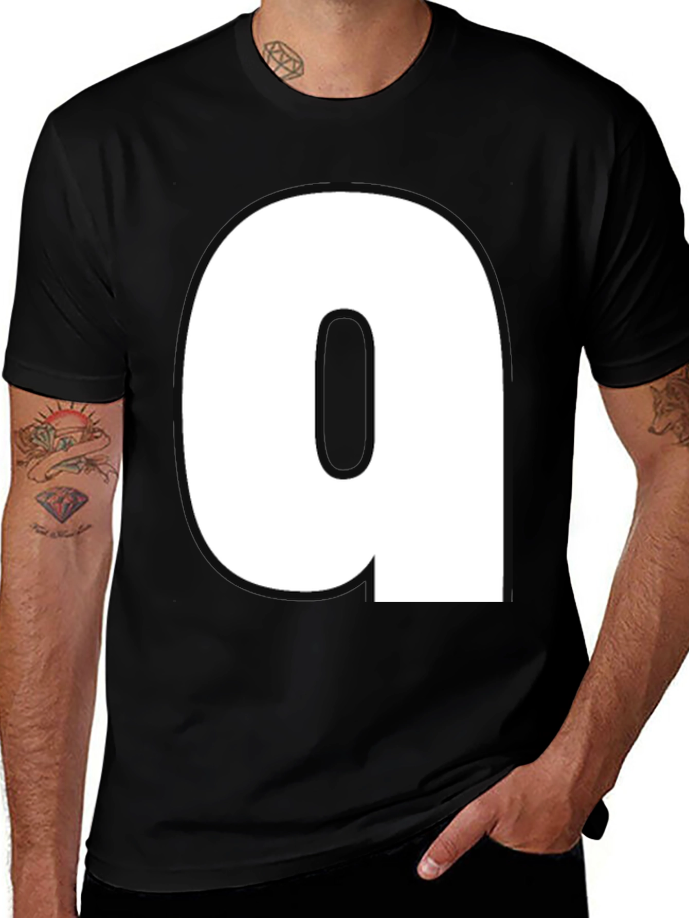 Variant 20 of Black T-Shirt with Bold White 'a' Design