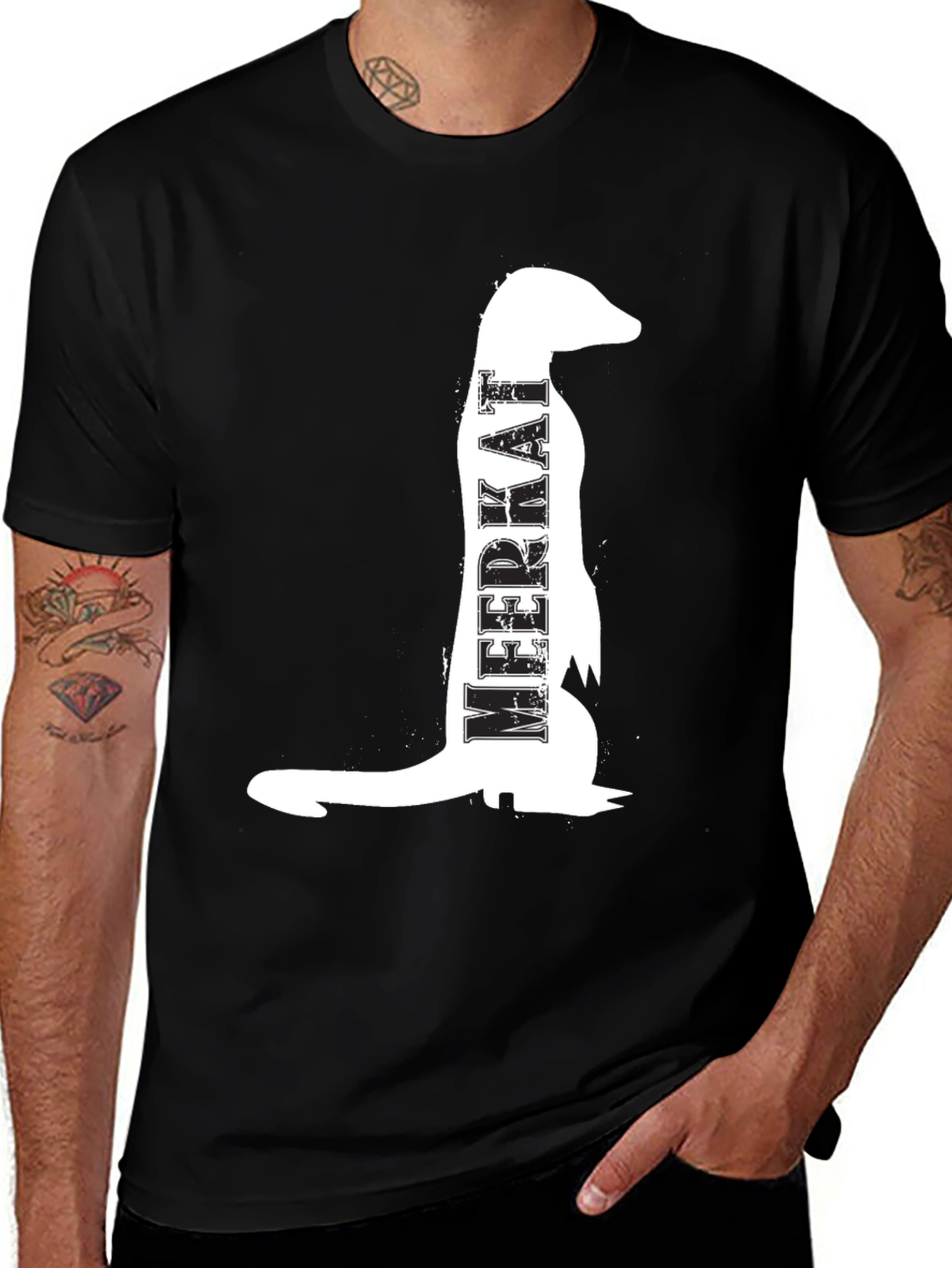 Variant 20 of Meerkat Graphic T-Shirt - Men's Black Crew Neck Tee