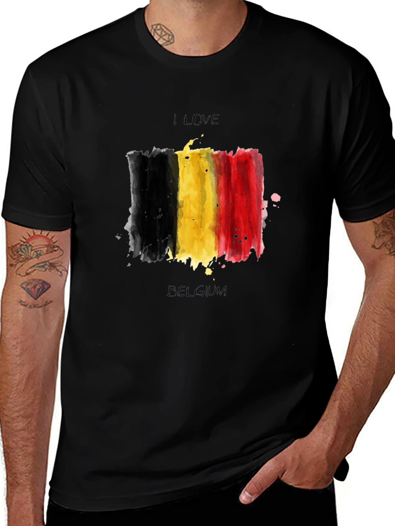 I Love Belgium T-Shirt - Belgian Flag Watercolor Design