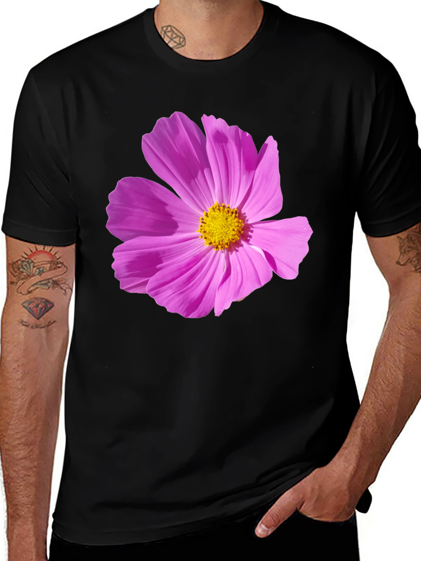 Variant 26 of Floral Graphic Tee - Black Cotton T-Shirt