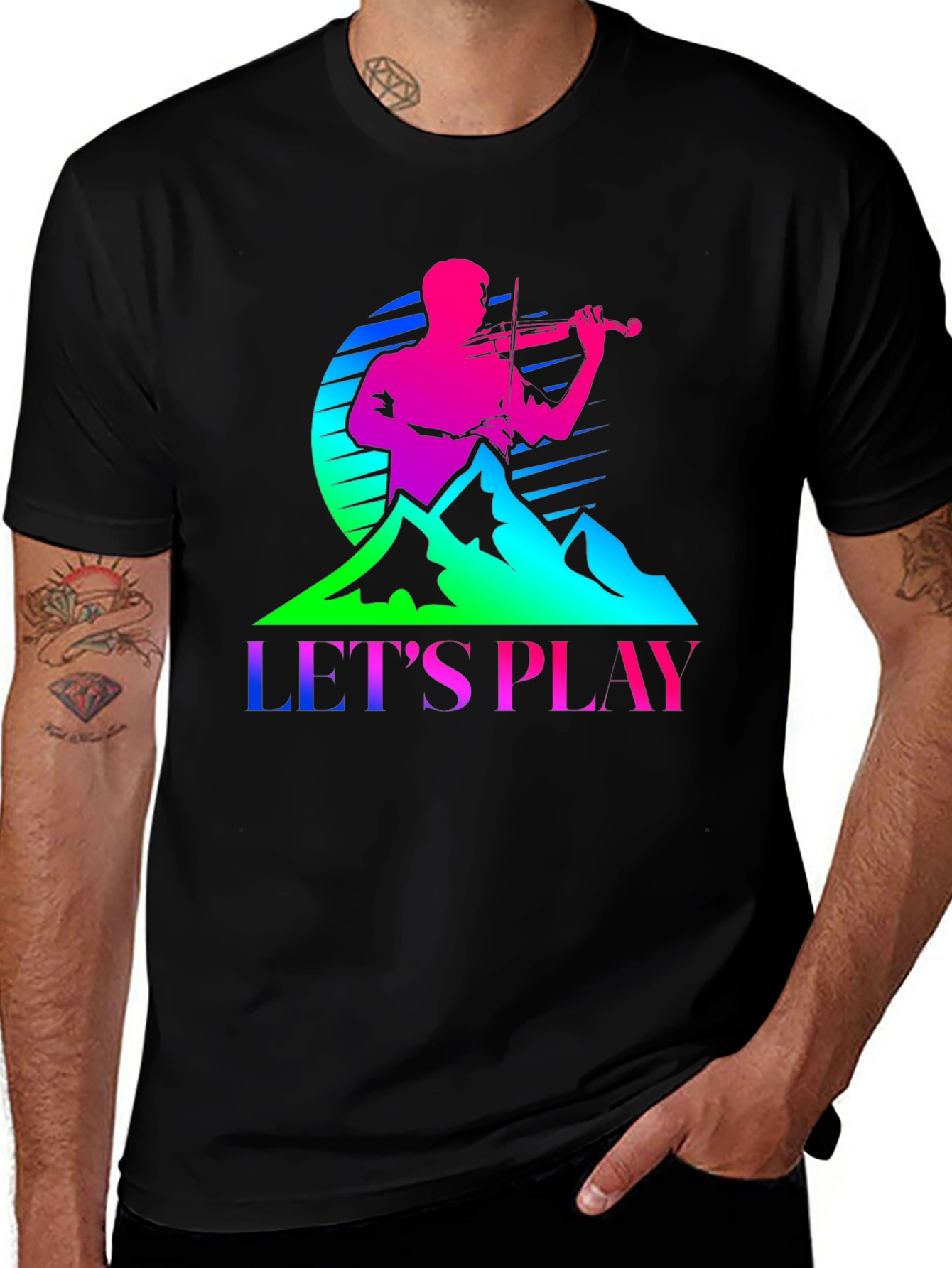 Let's Play Music Tee - Colorful Violin Player T-Shirt