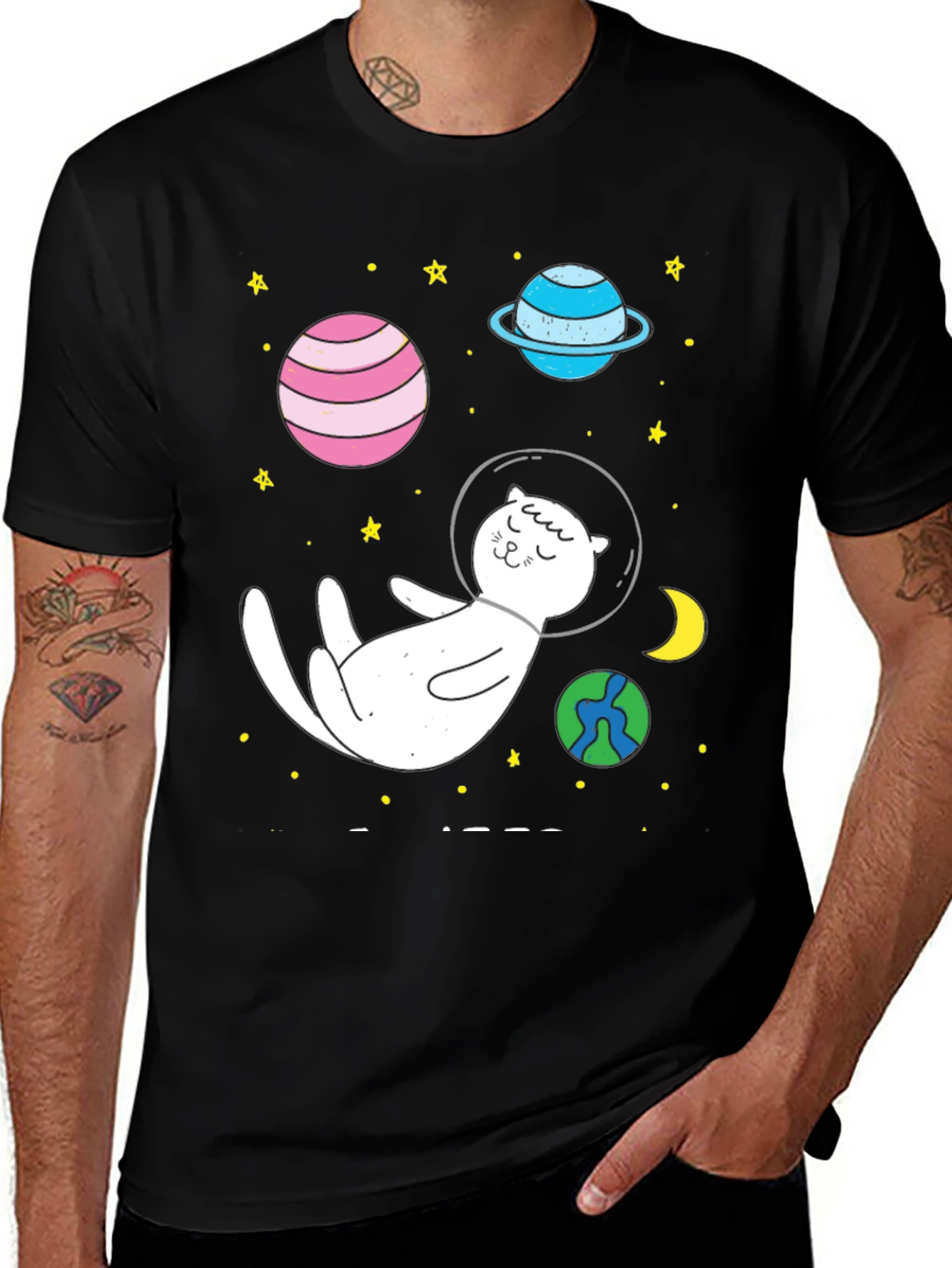 Variant 20 of Space Cat T-Shirt - Planets and Stars Design