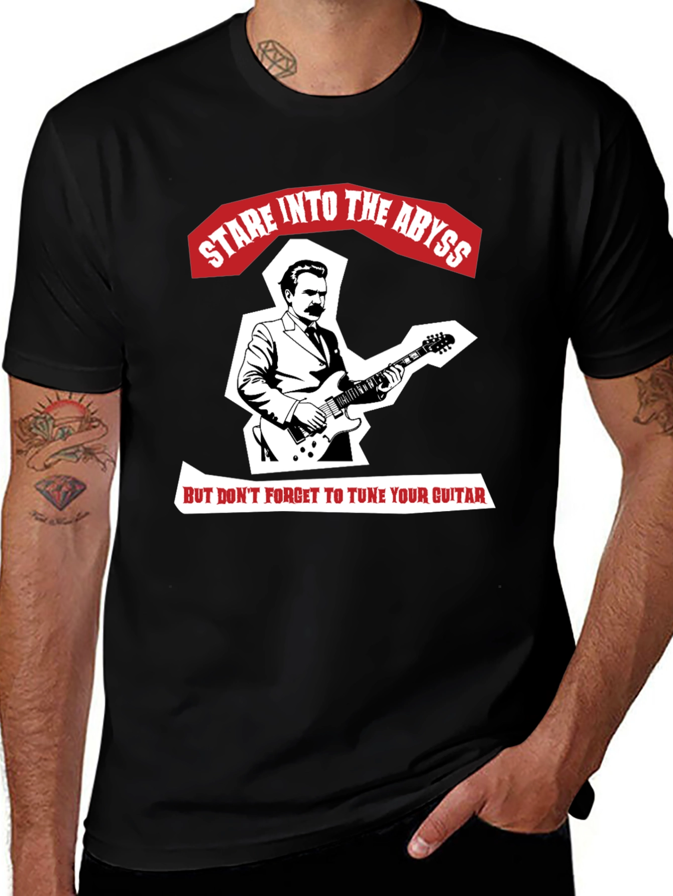 Variant 3 of Stare Into the Abyss Guitar T-Shirt - Nietzsche Funny Tee
