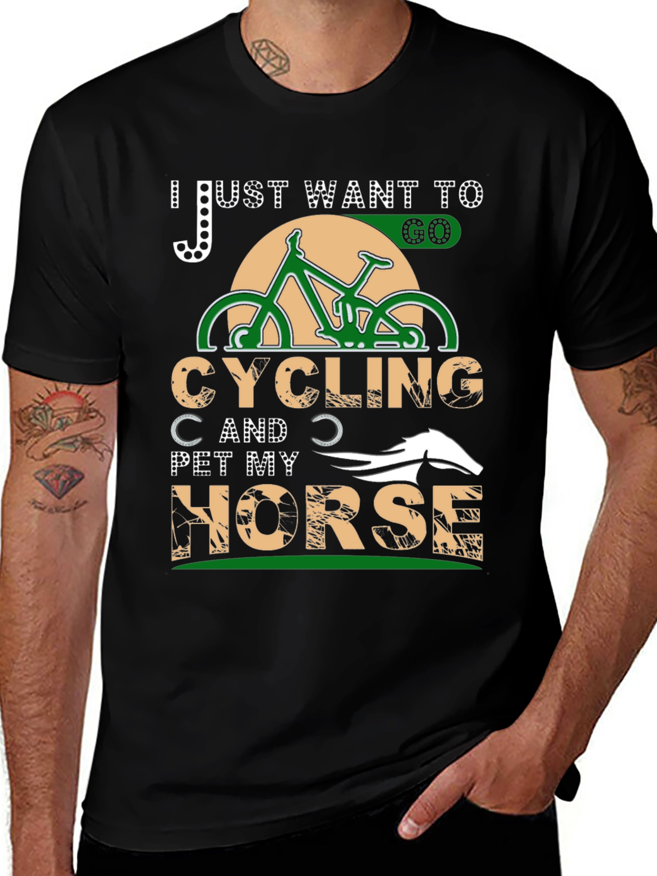 Variant 11 of Cycling & Horse Petting T-Shirt - Hobby Tee