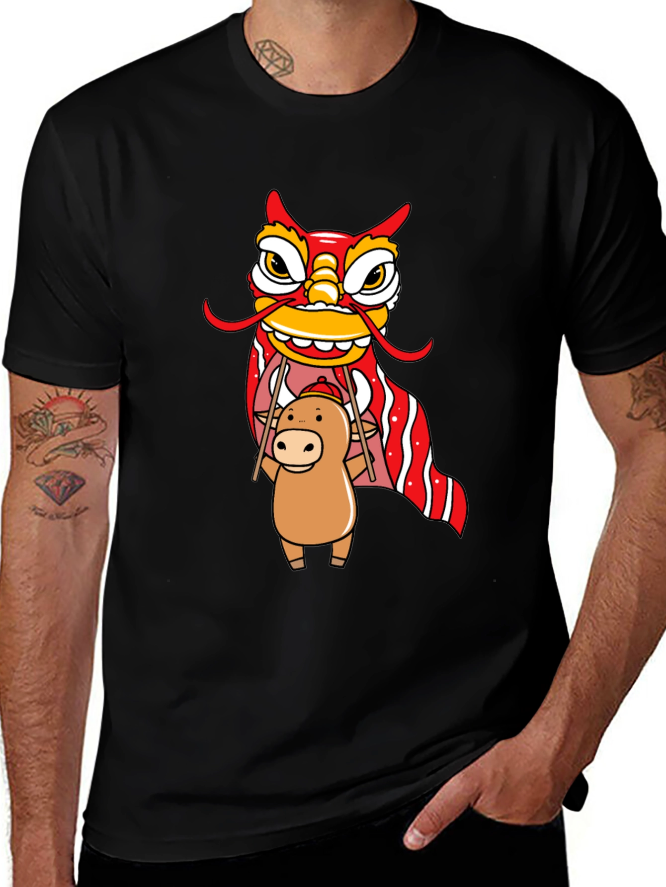 Variant 3 of Cute Ox & Lion Dance Graphic T-Shirt
