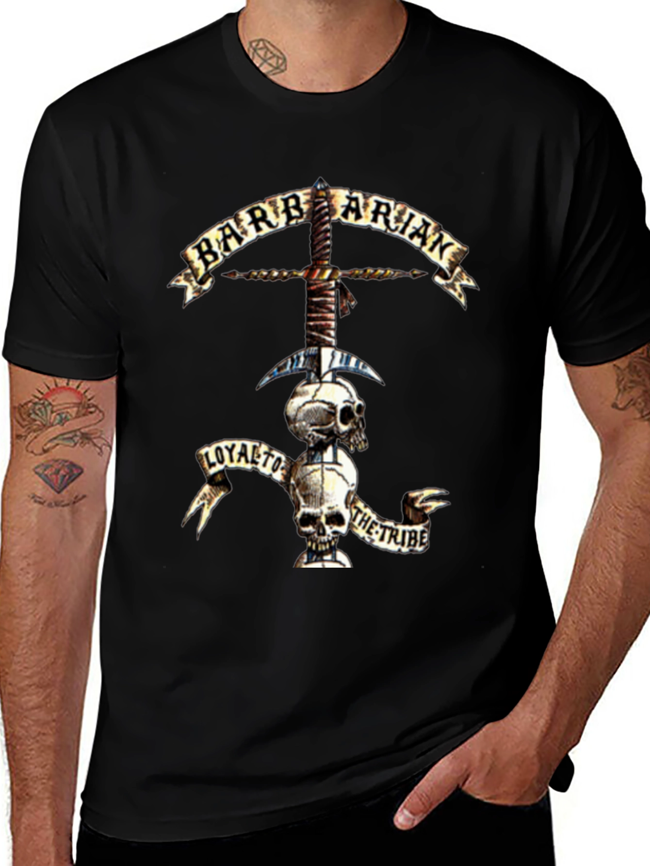 Variant 16 of Barbarian Skull & Sword Graphic Black T-Shirt