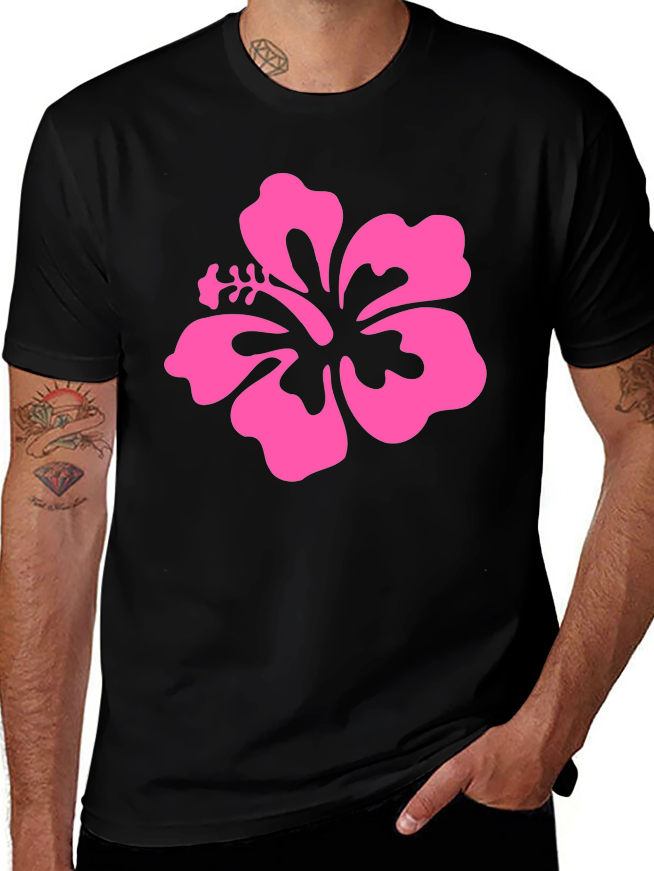 Variant 24 of Pink Hibiscus Flower Black T-Shirt