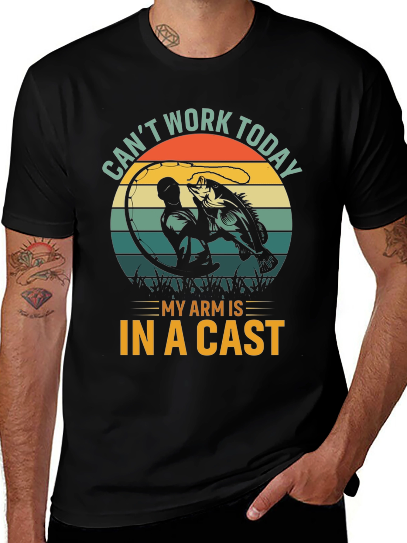 Variant 18 of Fishing T-Shirt: Can't Work Today - My Arm Is In A Cast