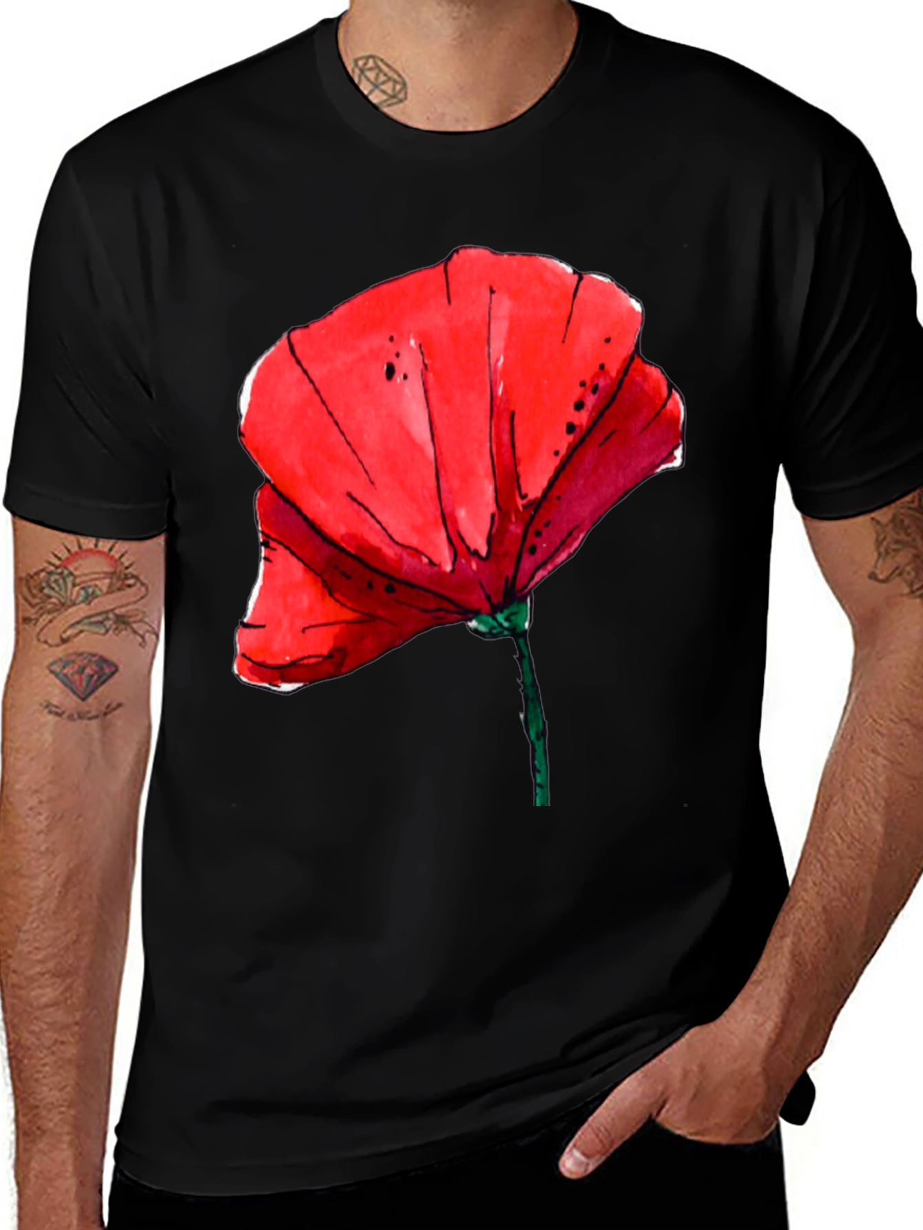 Variant 9 of Red Poppy Flower Graphic Tee - Stylish Botanical Design