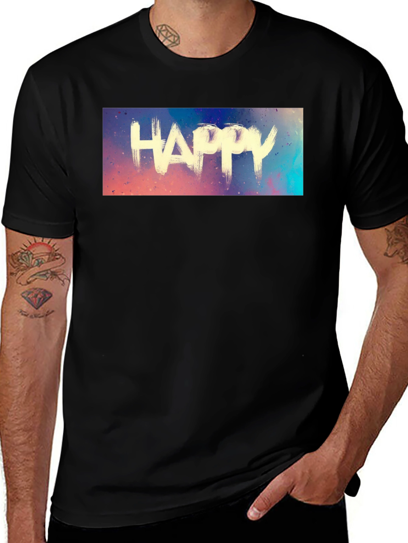 Black Happy Graphic Tee - Black Cotton Casual Shirt main image