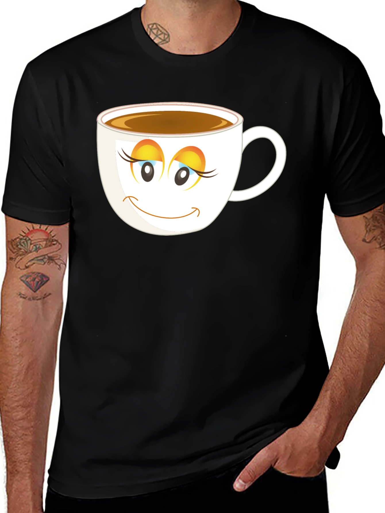 Variant 30 of Coffee Cup Face T-Shirt - Black Cotton Blend Casual Tee