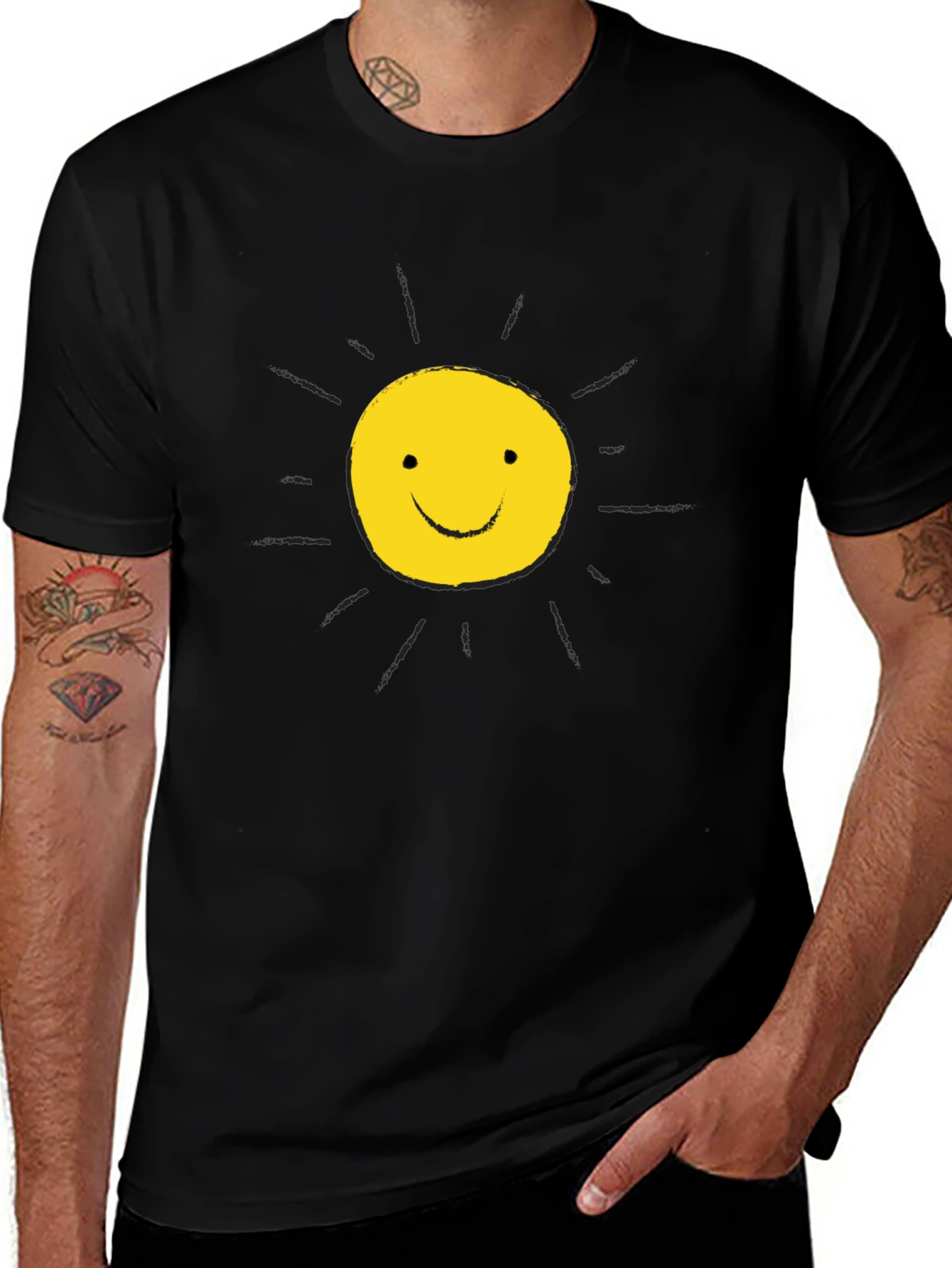 Variant 10 of Happy Sun Graphic Tee - Black Cotton T-Shirt