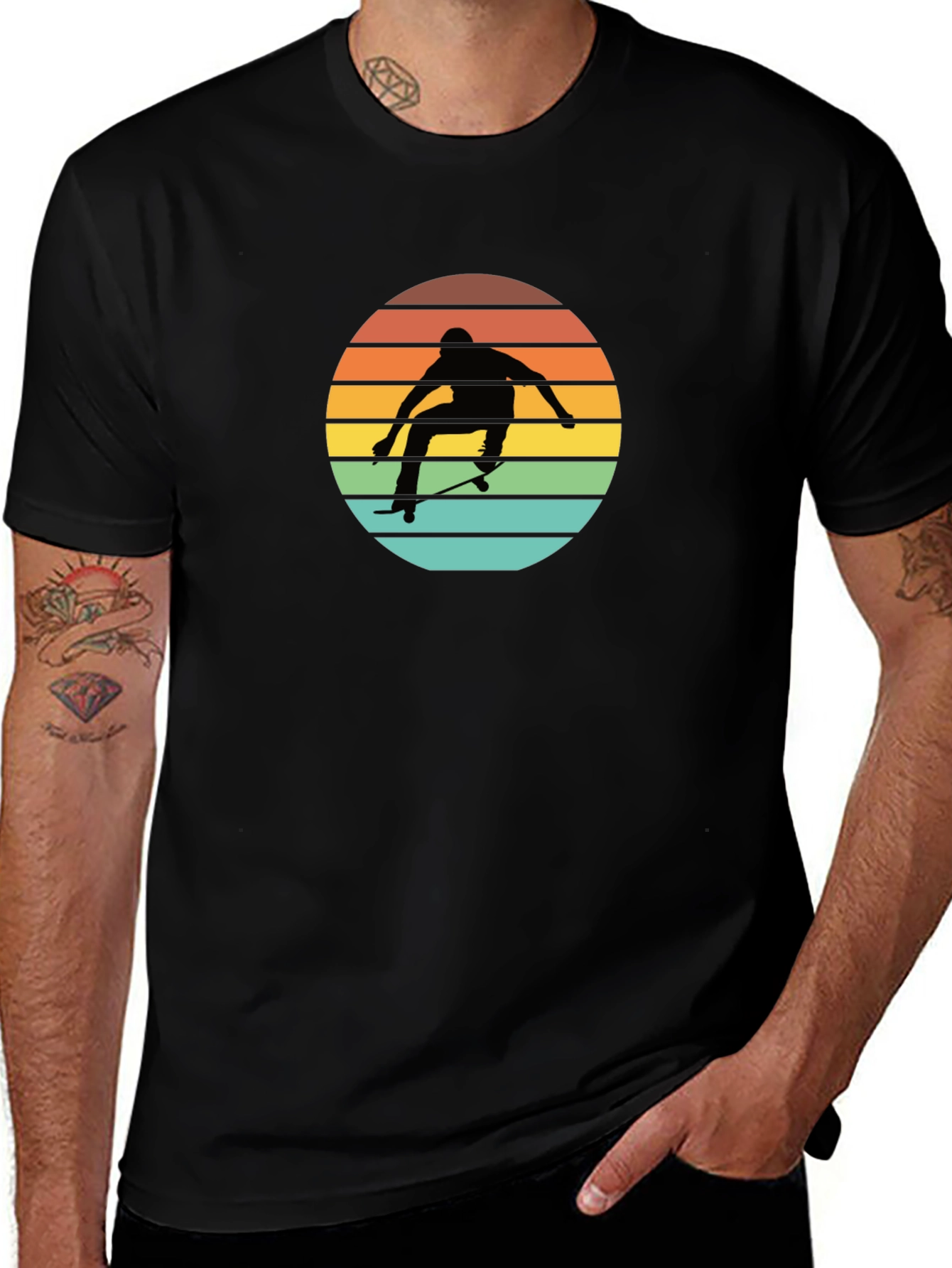 Variant 10 of Skateboarder Sunset Graphic Tee - Cool Black T-Shirt